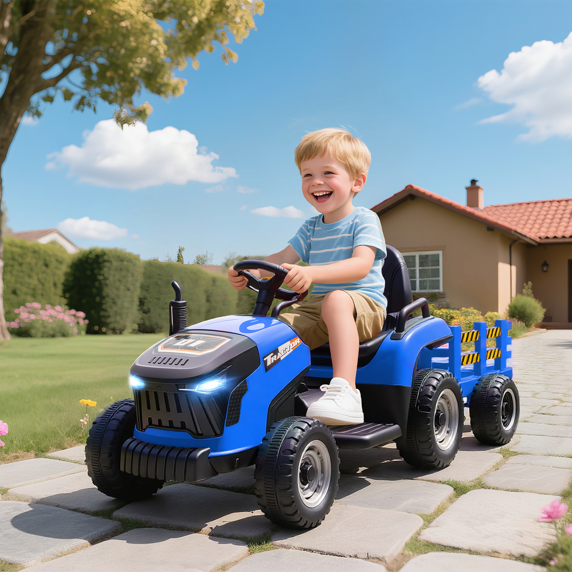 Elektrischer Kindertraktor, Aufsitz-Traktor mit Fernbedienung, Soft-Start, für Kinder im Alter von 3-8 Jahren, Blau