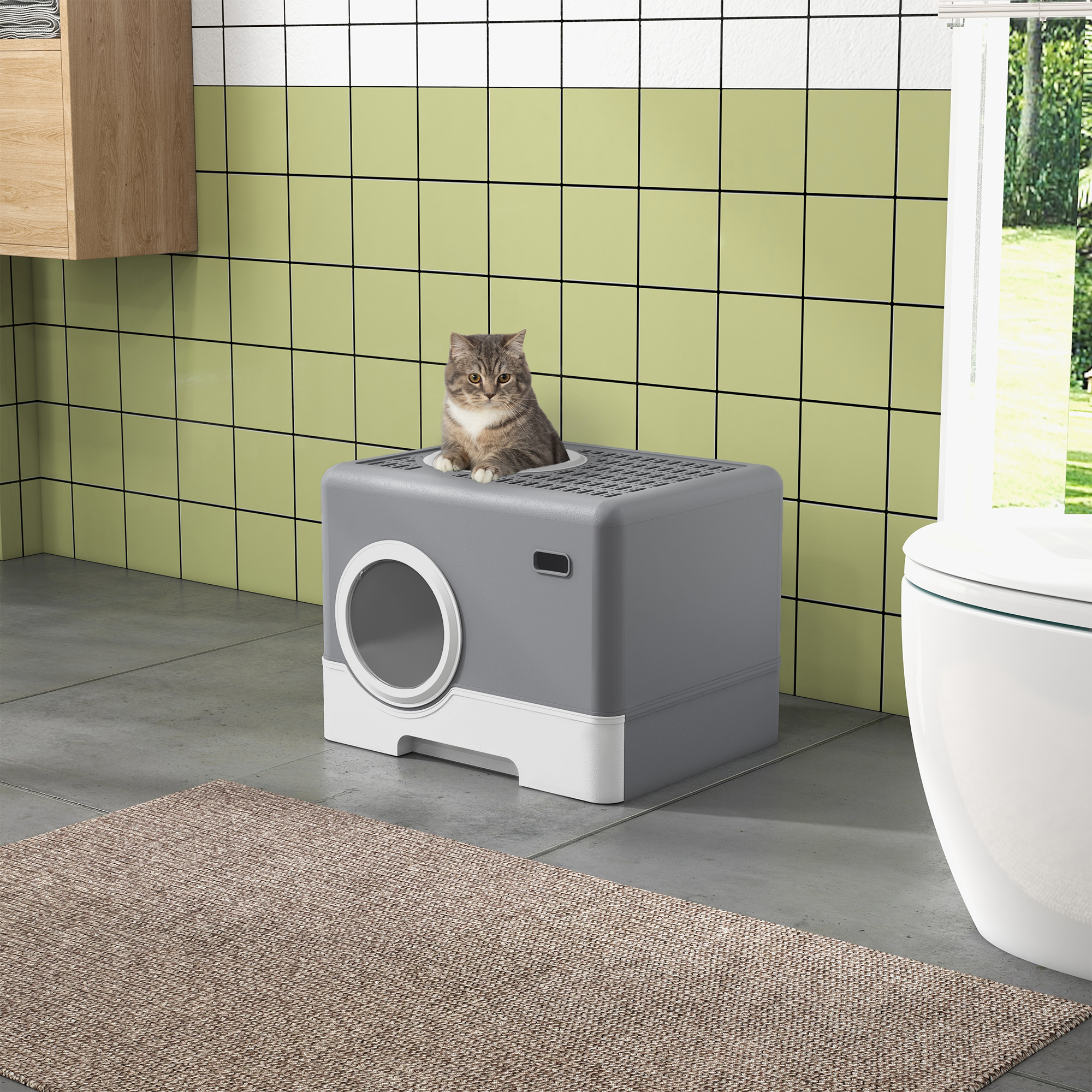 Katzentoilette Katzenklo, 2 Ausgänge, herausnehmbare Bodenwanne, 52 x 41 x 38, 5 cm, Grau