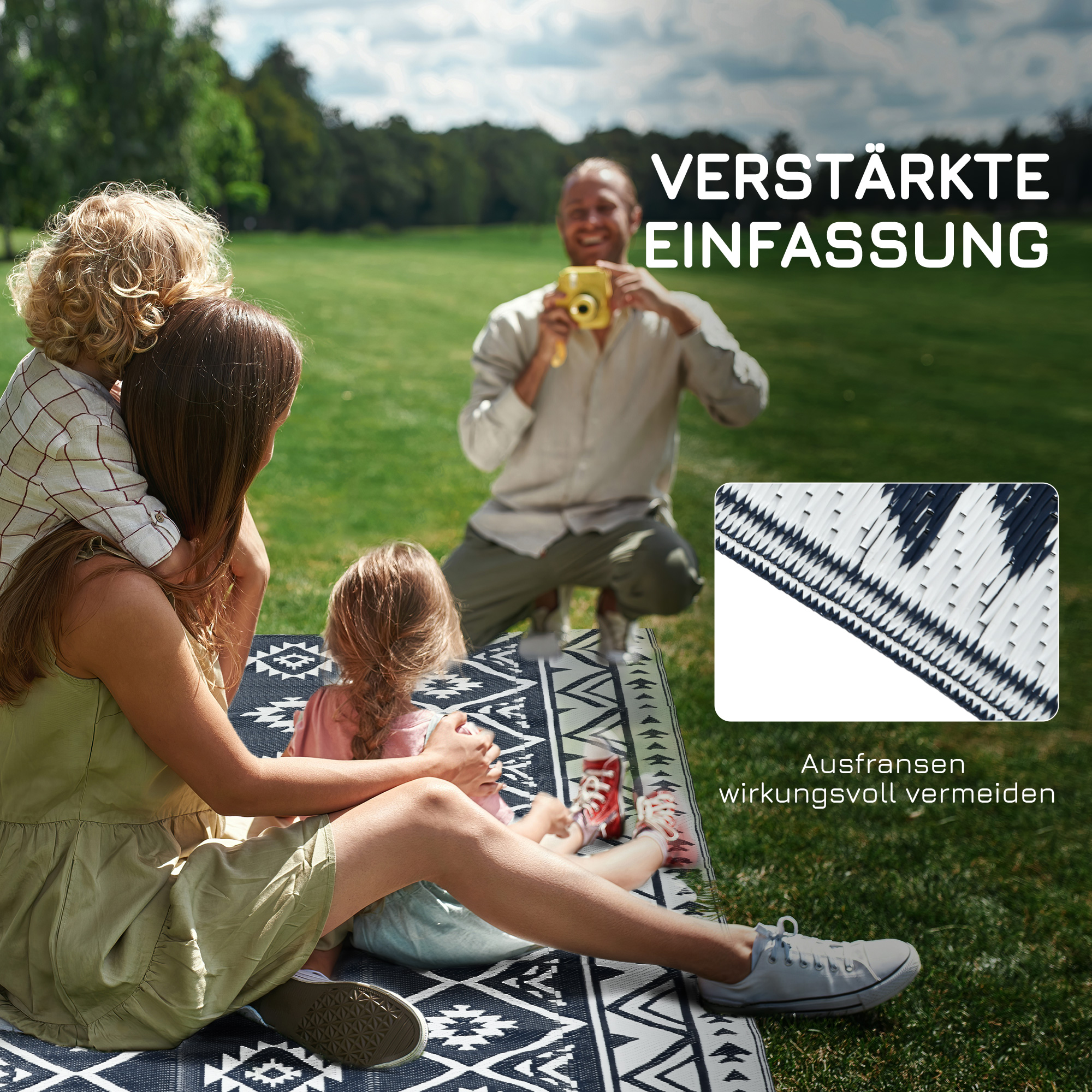 Outdoorteppich Terrassenteppich, wetterbeständig, modernes Design, 182 cm x 274 cm x 0,3 cm, Schwarz + Weiß
