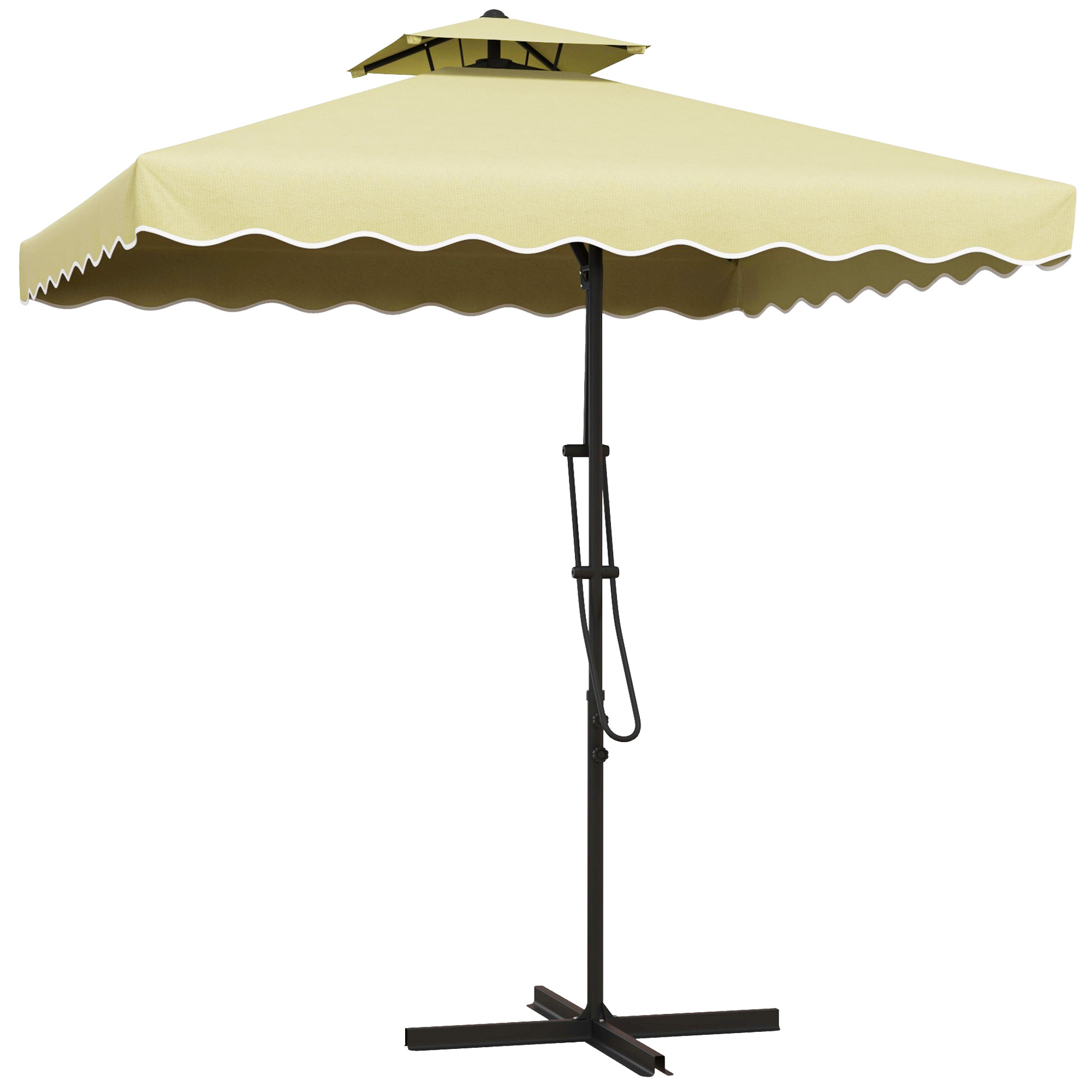 Gartenschirm, Ampelschirm, dekorativer Rand, Lüftungsdach, Metallgestell, 2,4x2,4x2,6m, Beige