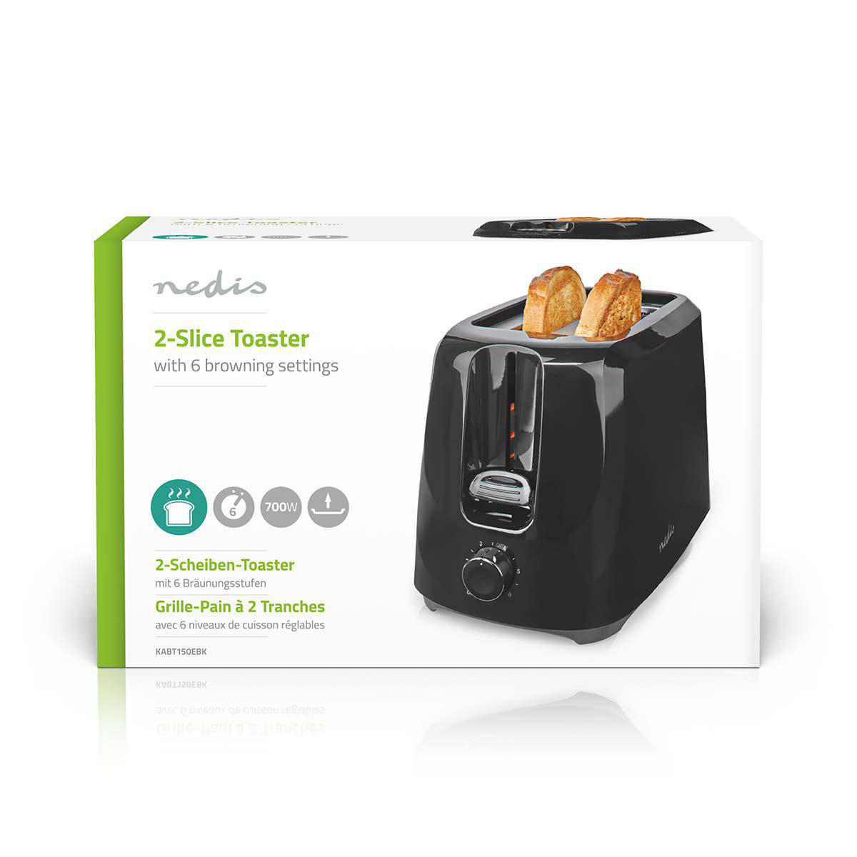 Toaster | 2 Brotscheiben | 2 Steckplätze | Bräunungsstufen: 6 | schwarz