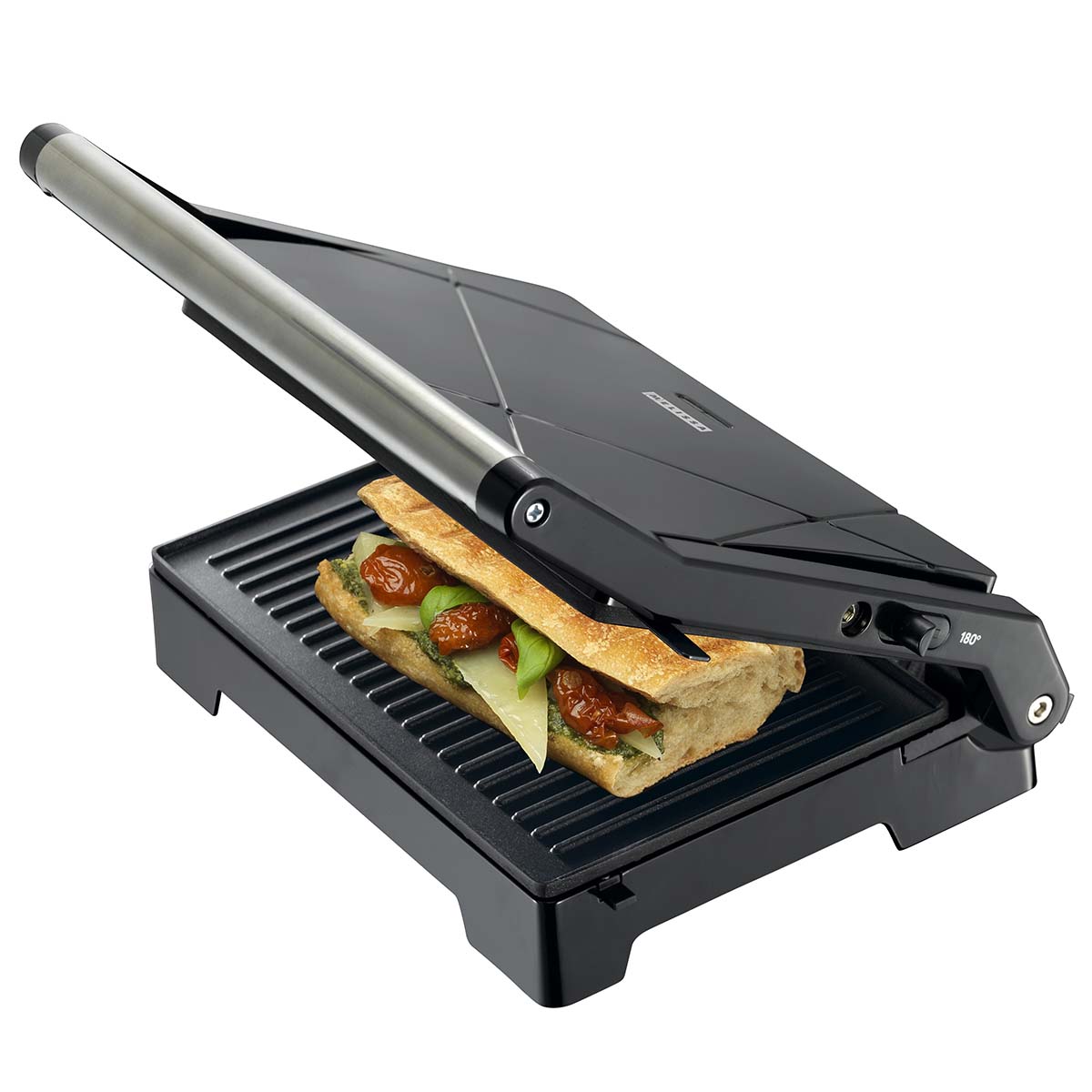 Panini-Grill und Kontaktgrill mit Antihaftbeschichtung und Überhitzungsschutz 1000W schwarz