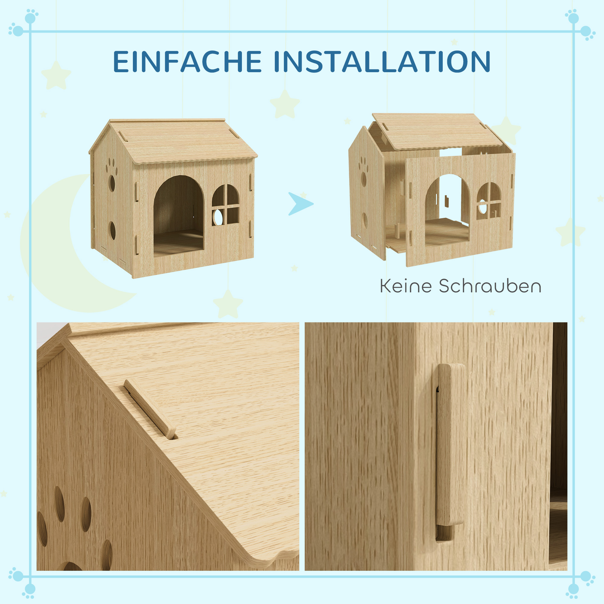 Hundehütte/Katzenhaus für Indoor, niedliches Design, 50 x 41 x 51 cm