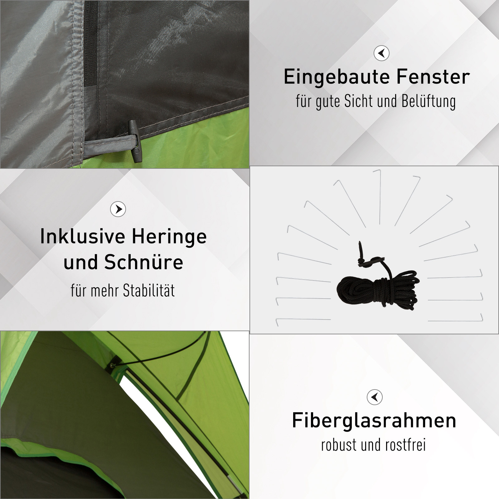 Autozelt, Campingzelt, Reisezelt, für 4-5 Personen, Glasfaser Polyester, Grün, 300 x 300 x 230 cm