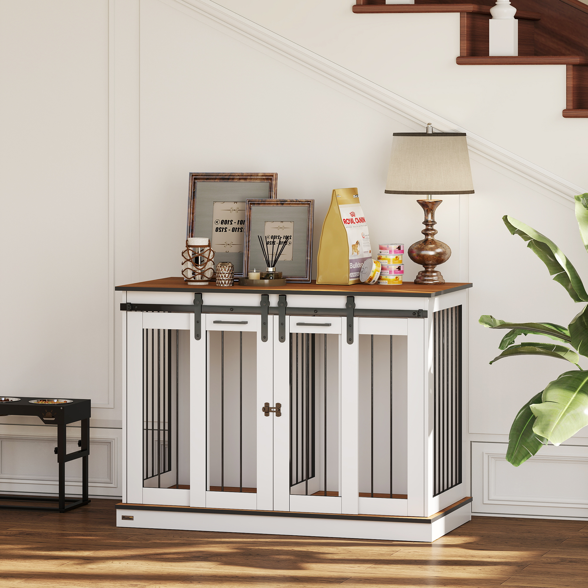 Hundekäfig mit 2 Türen, Hundebox, Transportbox für Hunde, rustikales Design, verriegelbar, Weiß