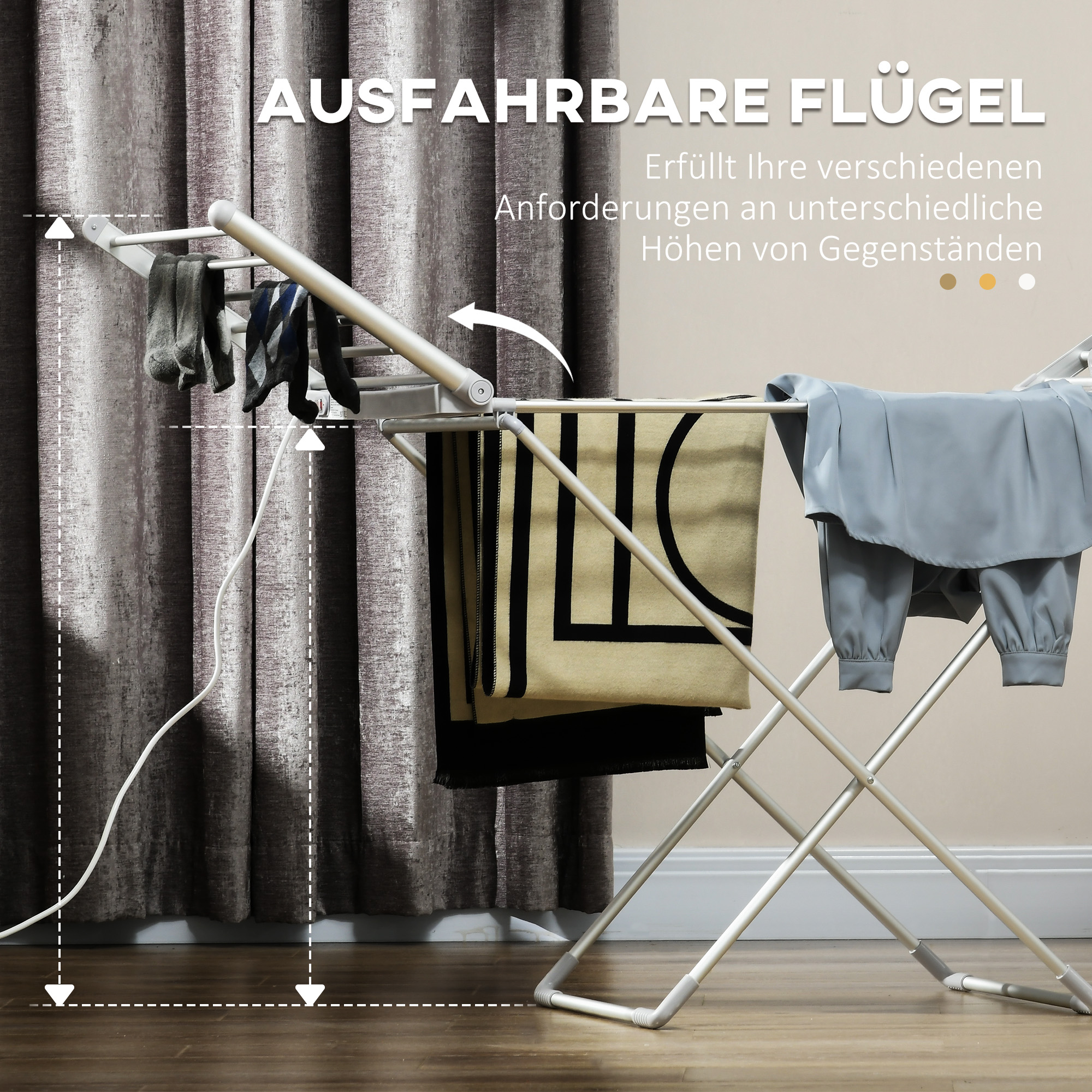 Wäscheständer mit Heizfunktion, 45-55 ?, zusammenklappbar, 144L x 53B x 96H cm