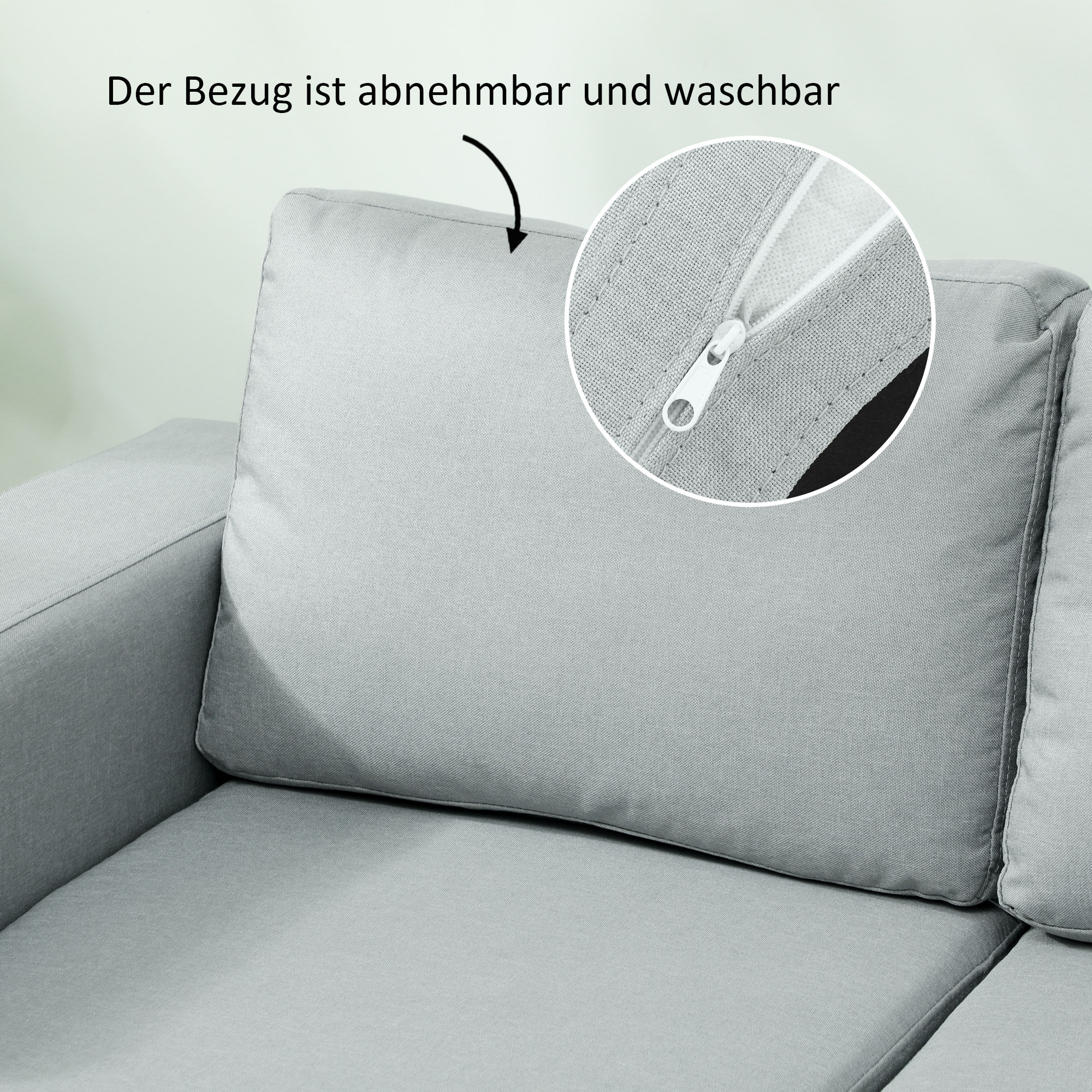 2-Sitzer-Sofa, Couch mit Vollholzrahmen, Metallbeine, schlichtes Design, Hellgrau