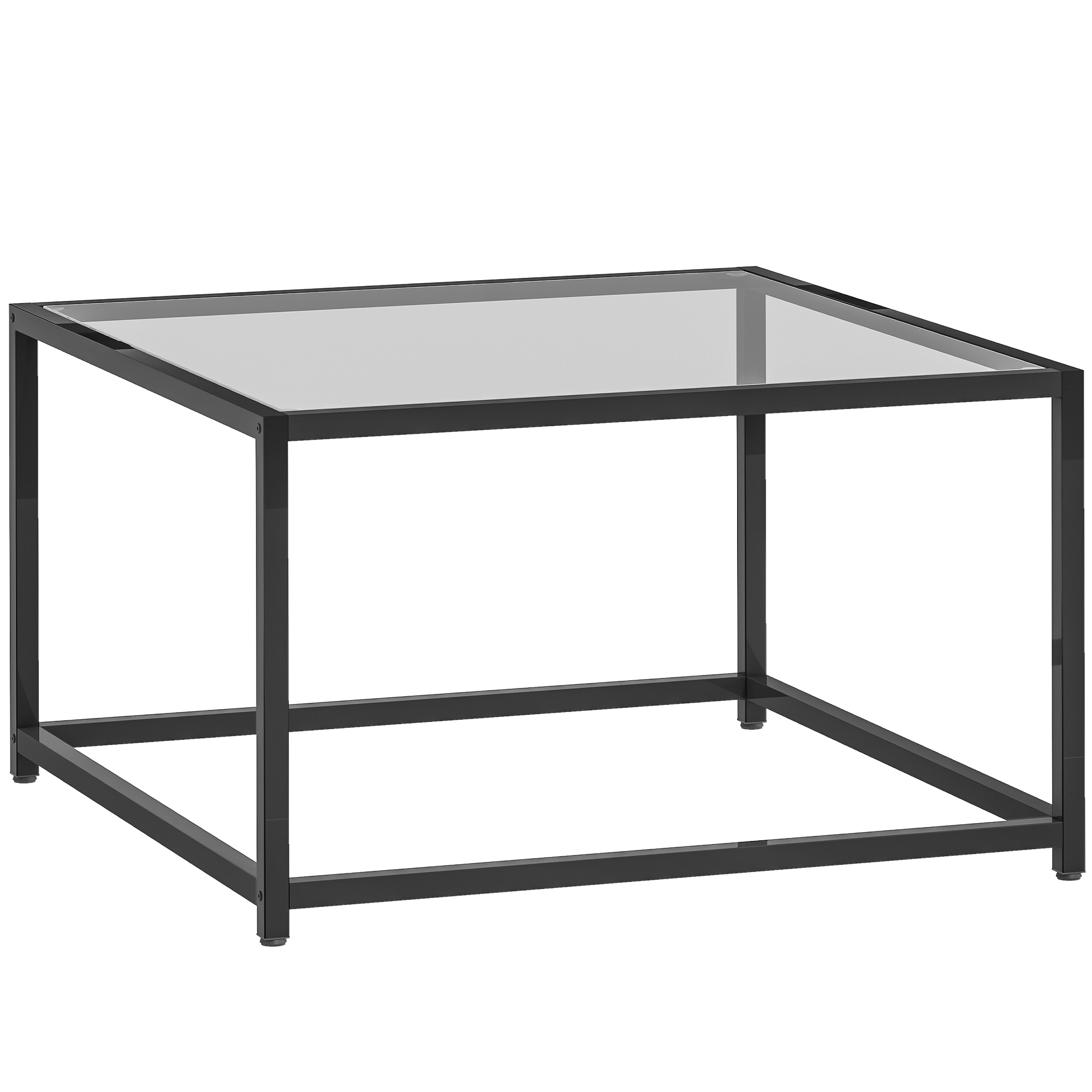 Beistelltisch Quadratisch Nachttisch mit Hartglas-Tischplatte, Couchtisch mit Beinen aus Stahl 68 x 68 x 39 cm Schwarz