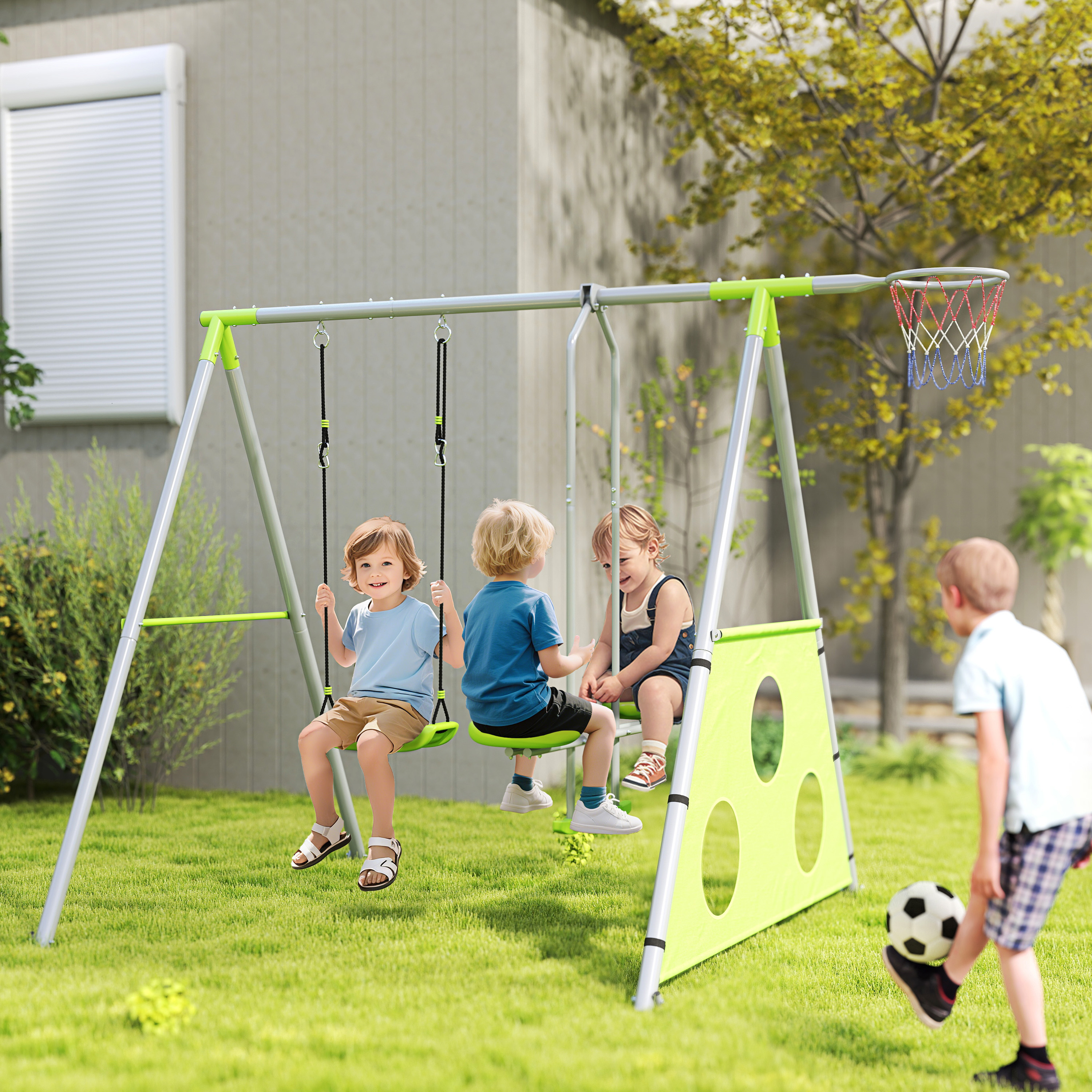 Outdoor-Schaukelset für Kinder, Kinderschaukeln, verstellbar, Stahl, Grün