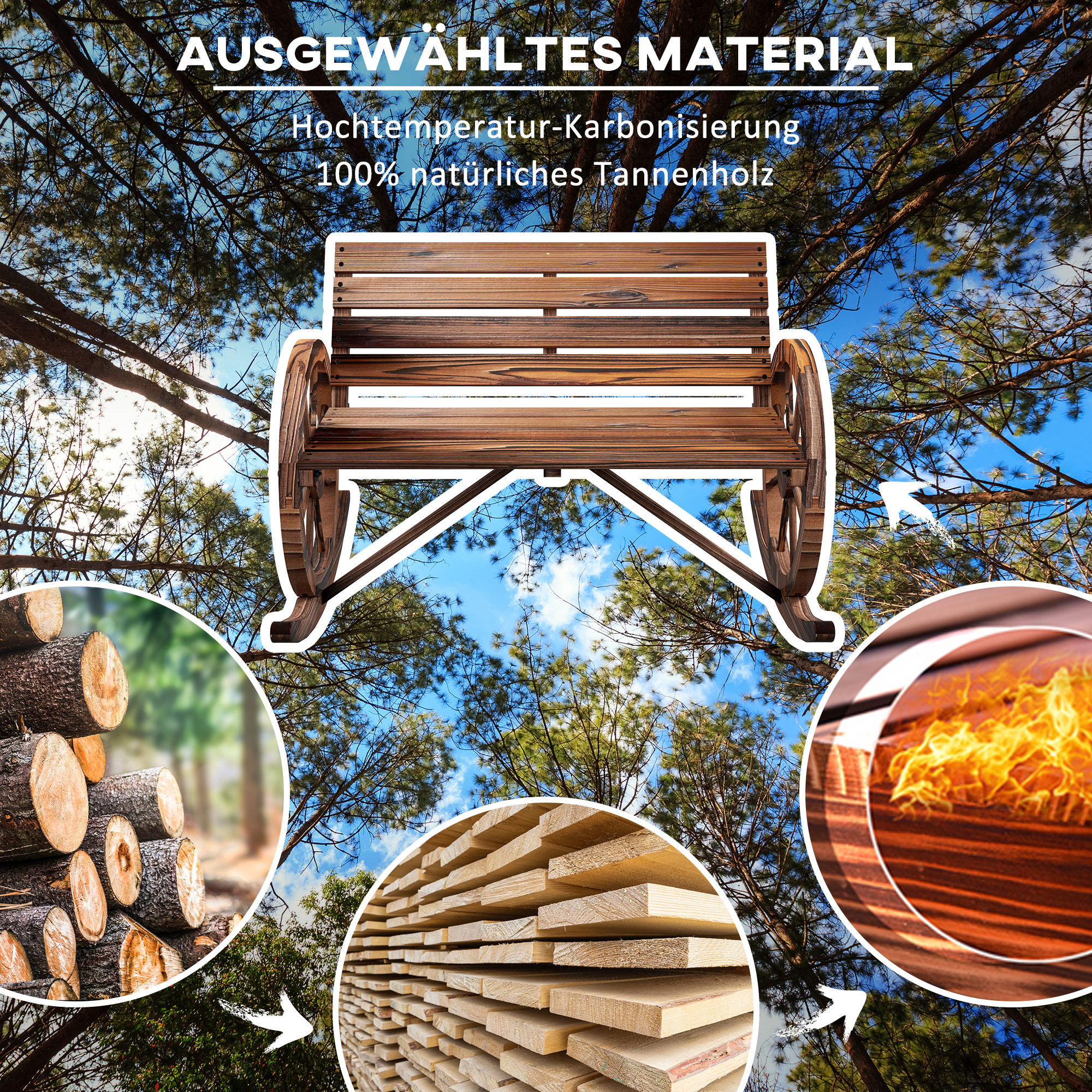 Garten-Schaukelbank, 2-Personen-Schaukel, mit radförmigen Armlehnen, für Balkon, Garten, Terrasse, carbonisiert.