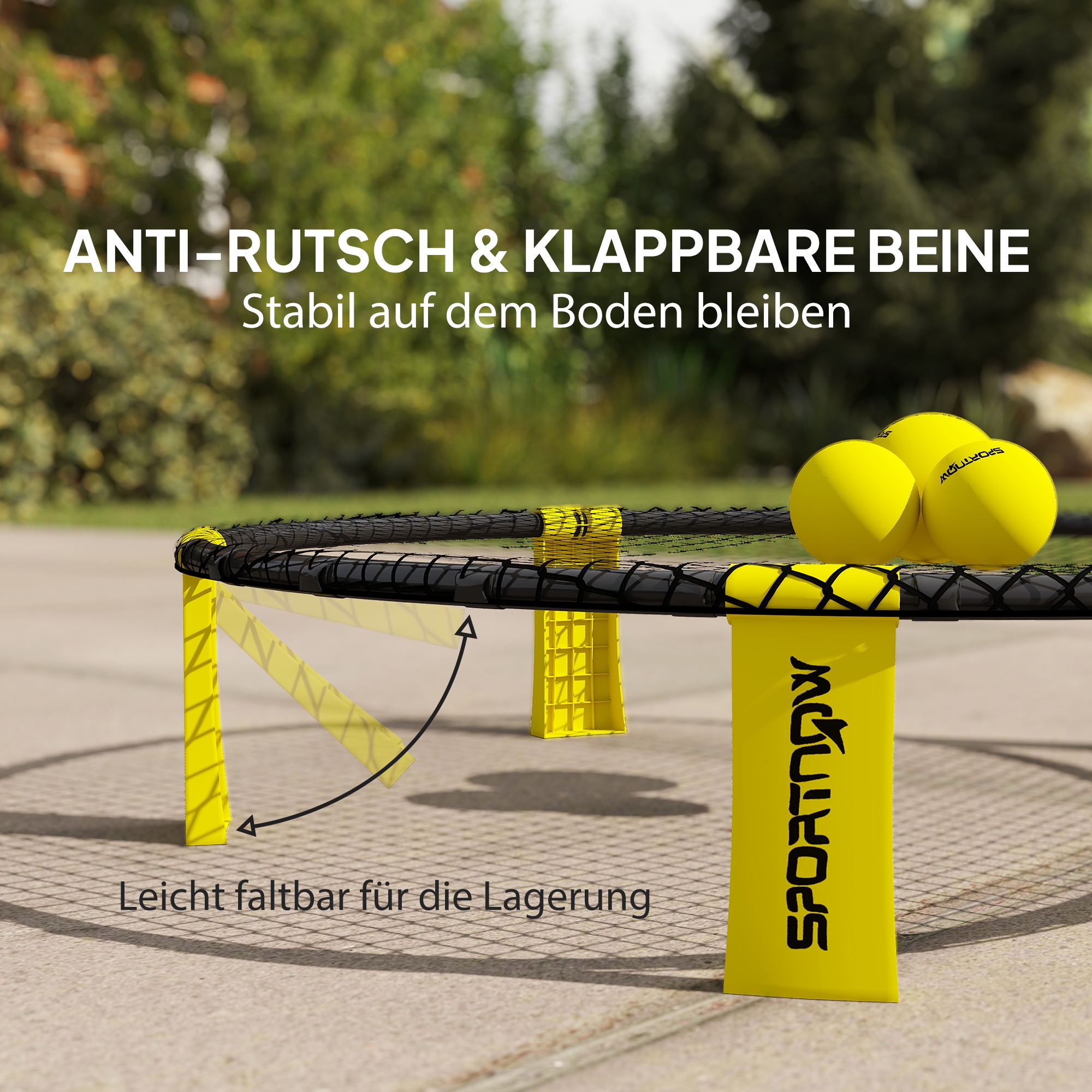 Roundnet Set Spieleset mit Spielnetz 3 Bällen Tragetasche Ballpumpe Spikeball Set Ø92 x 20 cm Gelb