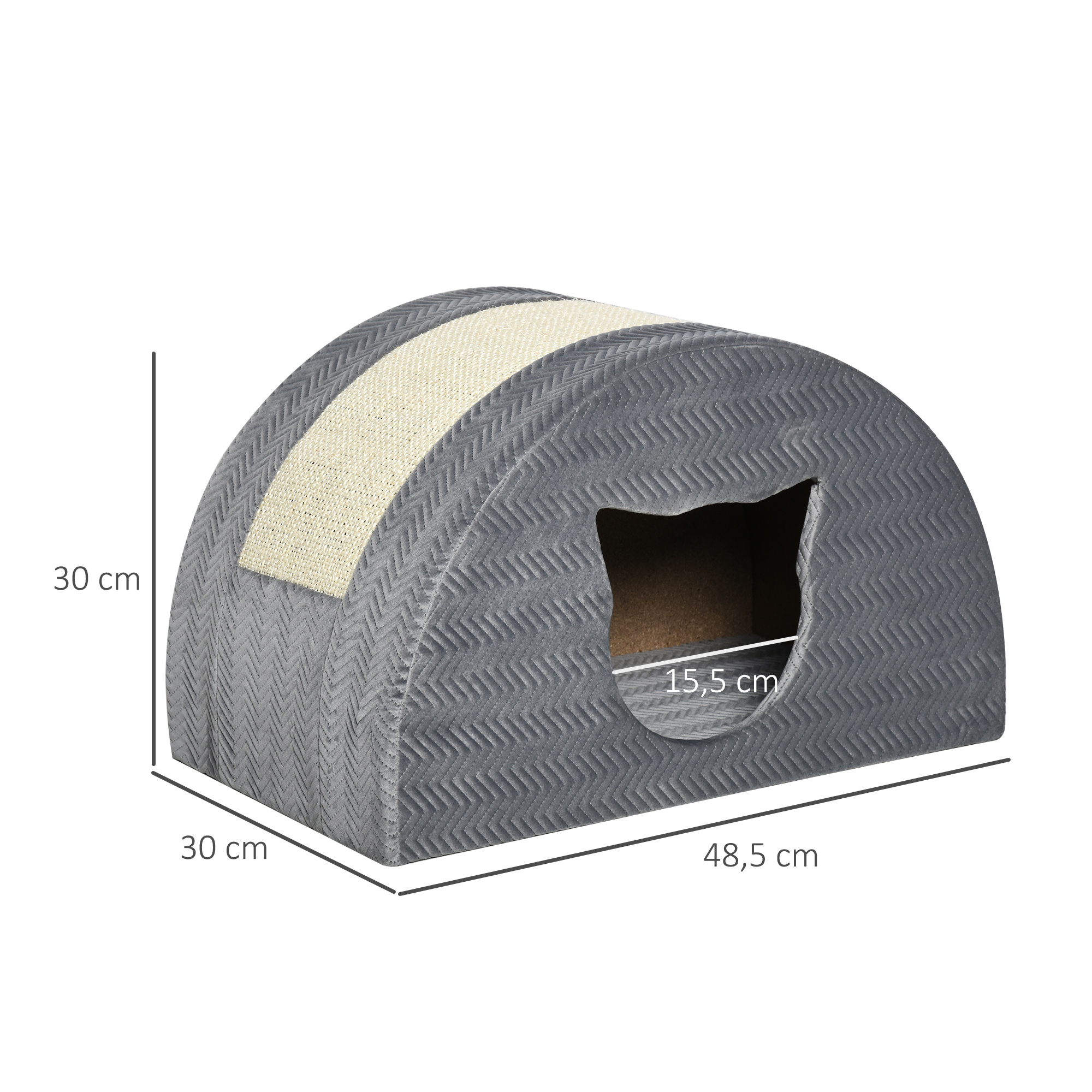Katzenhöhle mit Kraztbrett Katzenbett Kratzhaus Katzenhaus Katzenwohnung Sisal Grau 48,5 x 30 x 30 cm