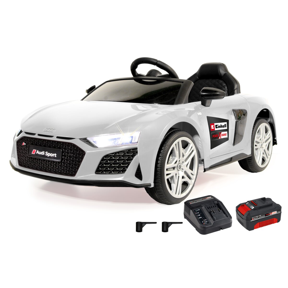 Kinderfahrzeug Audi R8 Spyder weiß Einhell Power X-Change inkl. Starter Set