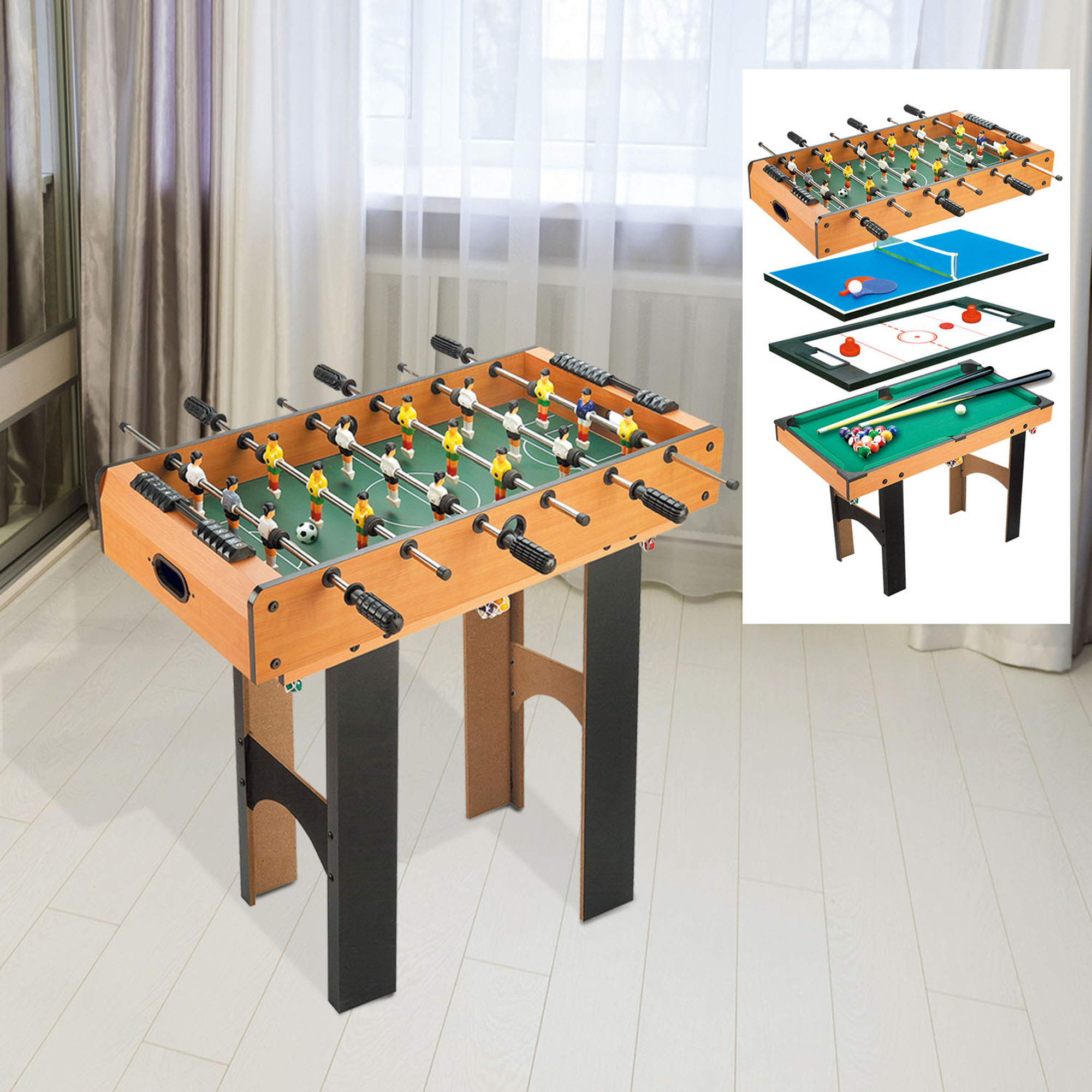 2-in-1 Tischkicker, Multispieltisch 4 in 1, kompakt, inkl, Spielaccessoires, 92 x 78 x 80 cm