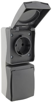 NUQUI Feuchtraum Doppel-Steckdose verti., IP54, Aufputz, 250V~/ 16A NUQUI Feuchtraum Doppel-Steckdose verti., IP54, Aufputz, 250V~/ 16A