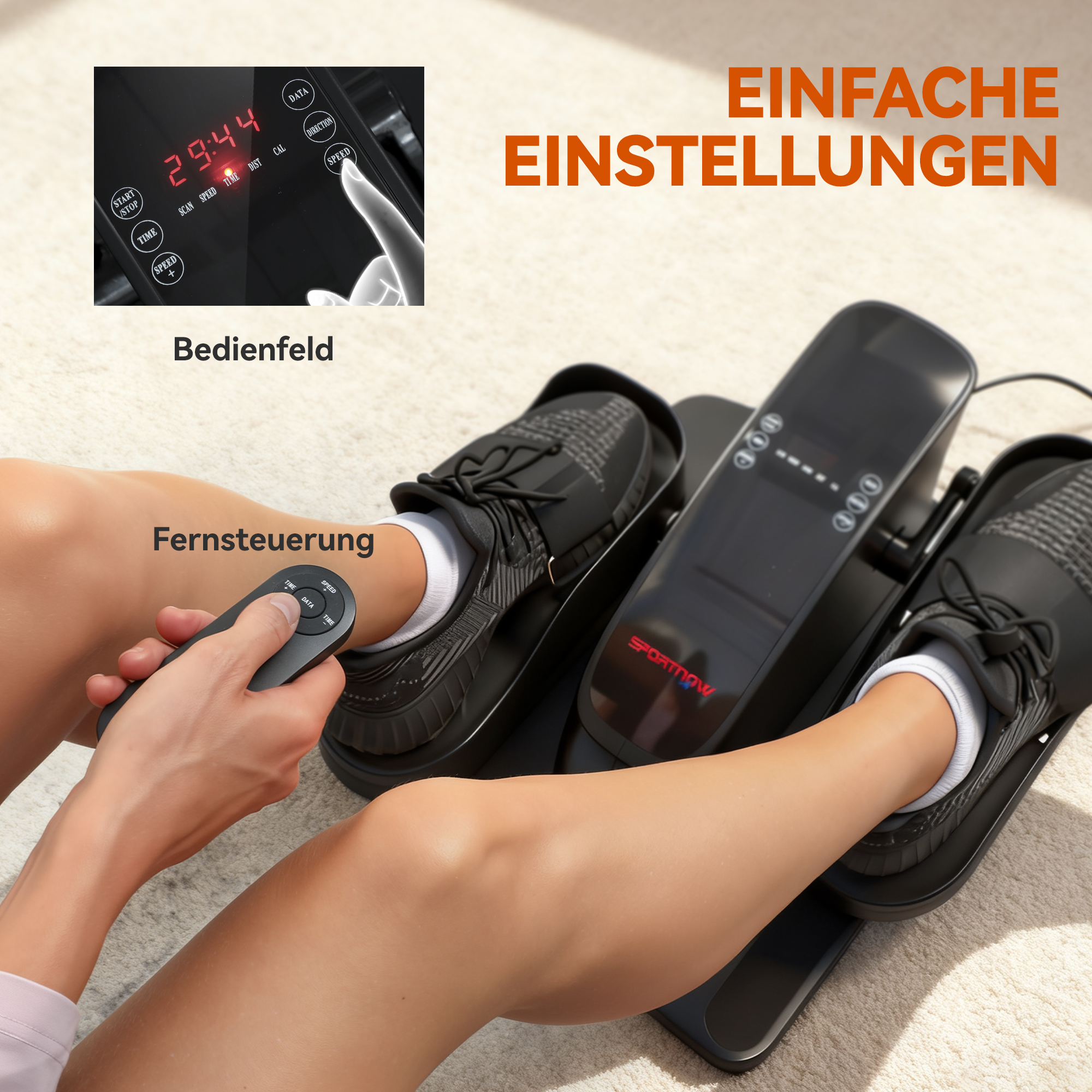 Mini-Pedaltrainer, 12 Geschwindigkeiten, LED-Display, Fernbedienung, rutschfest, tragbar, Metall, Kunststoff, Schwarz