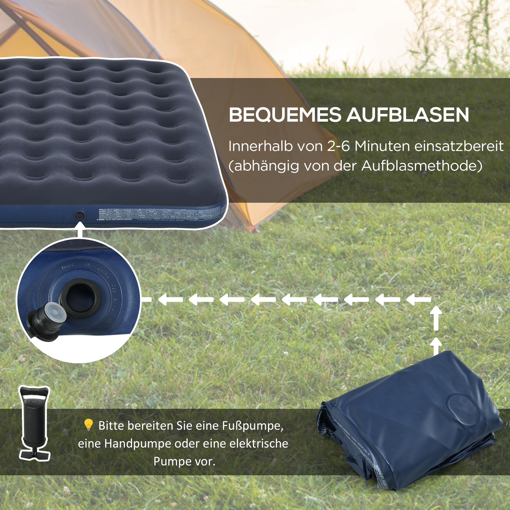 Luftmatratze für 2 Personen, weich & robust, 203x152x22cm, Dunkelblau