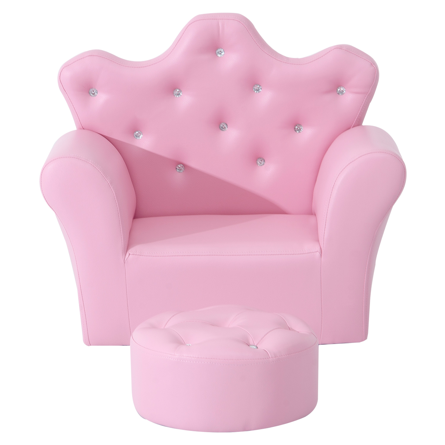 Spielsofa für Kinder, Kindersofa mit Ottomane, Kindercouch Prinzessinnen Spielsofa Kindercouch Mini Couch für Kuschelecke, Kinderzimmer, Spielzimmer, Schlafzimmer, Rosa