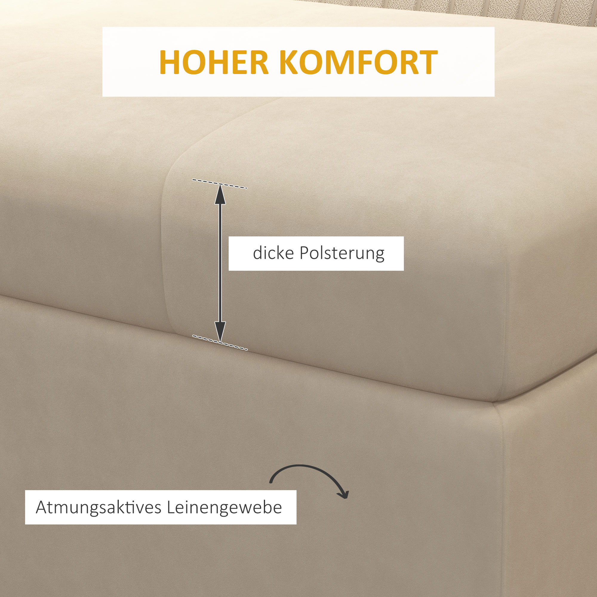 Sitzbank mit Stauraum, dekorative Knopfheftung, Flanelloptik, goldfarbene Stahlbeine, 110 x 47 x 46,5 cm