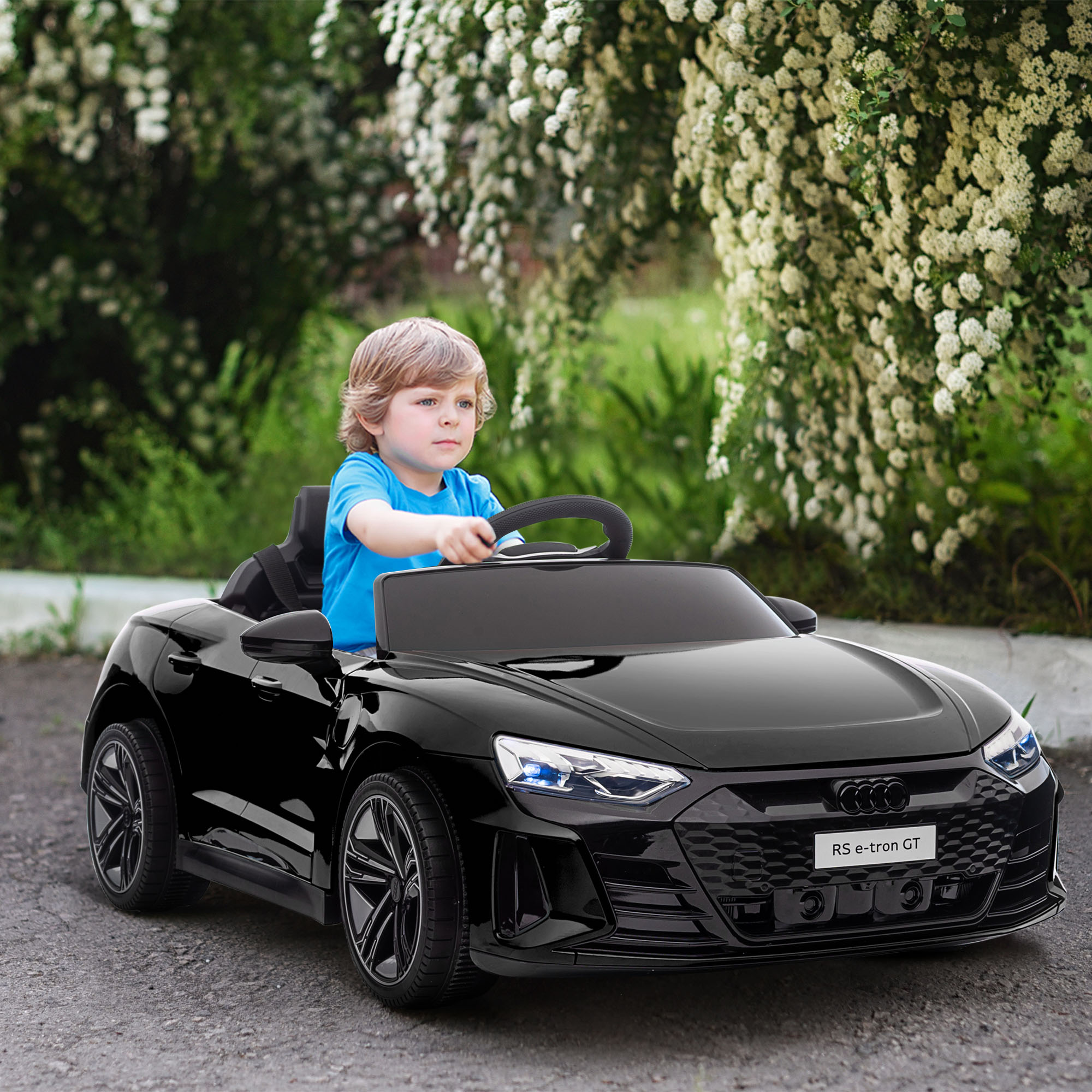 Kinderfahrzeug Audi lizenziert, mit Sicherheitsgurt, Fernbedienung, Licht, schwarz, 103 x 58 x 41cm