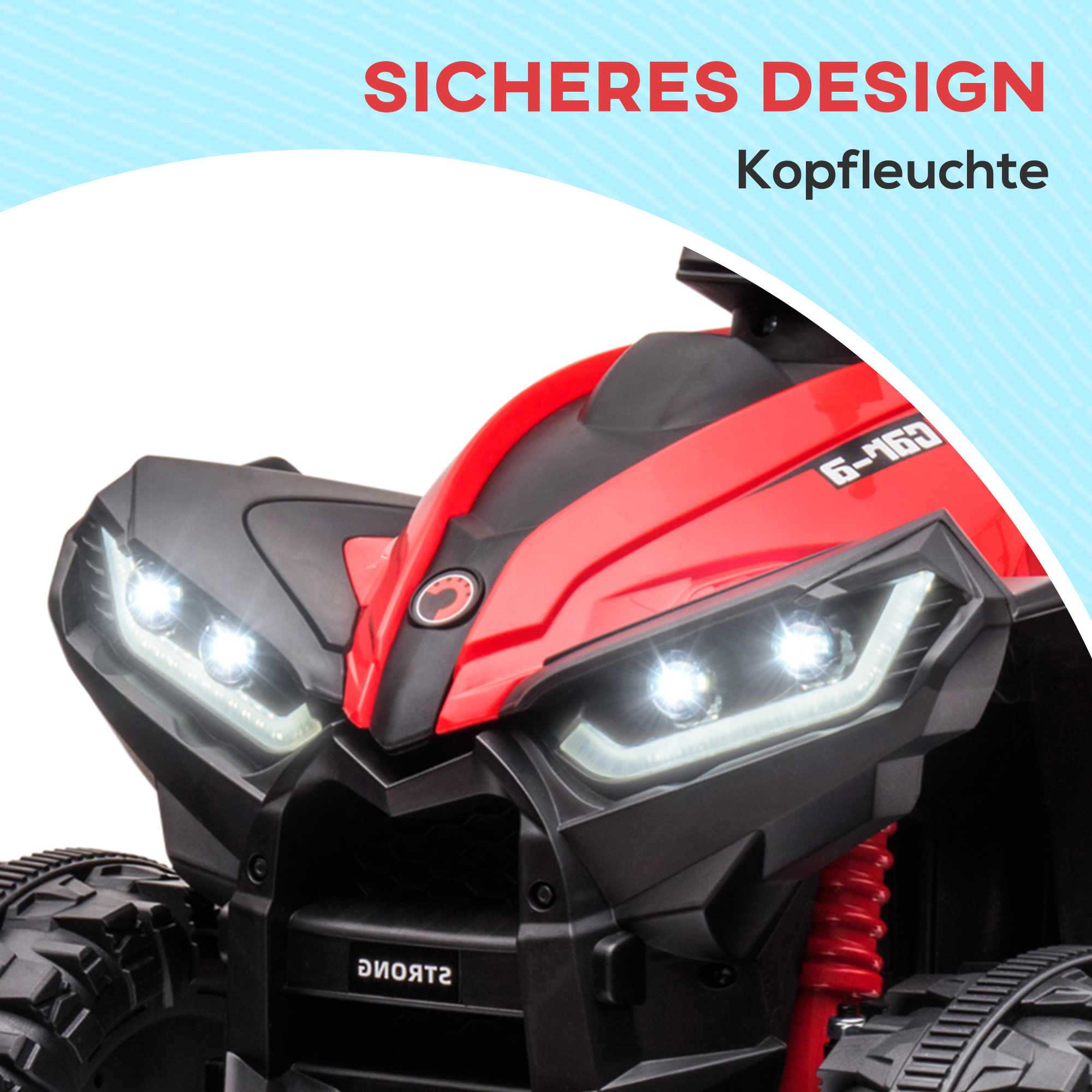 Kinderquad, LED-Scheinwerfer, MP3-Player, Stoßdämpfer, ergonomischer Sitz, Rot+Schwarz