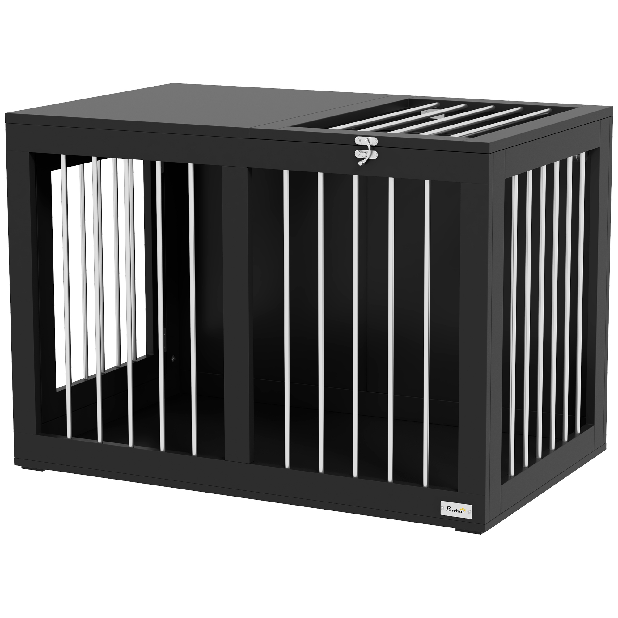 Hundekäfig Hundebox Hundetransportbox,  2 Türen, verriegelbar, Stahlgitter, 80 cm x 50 cm x 56,5 cm, Schwarz