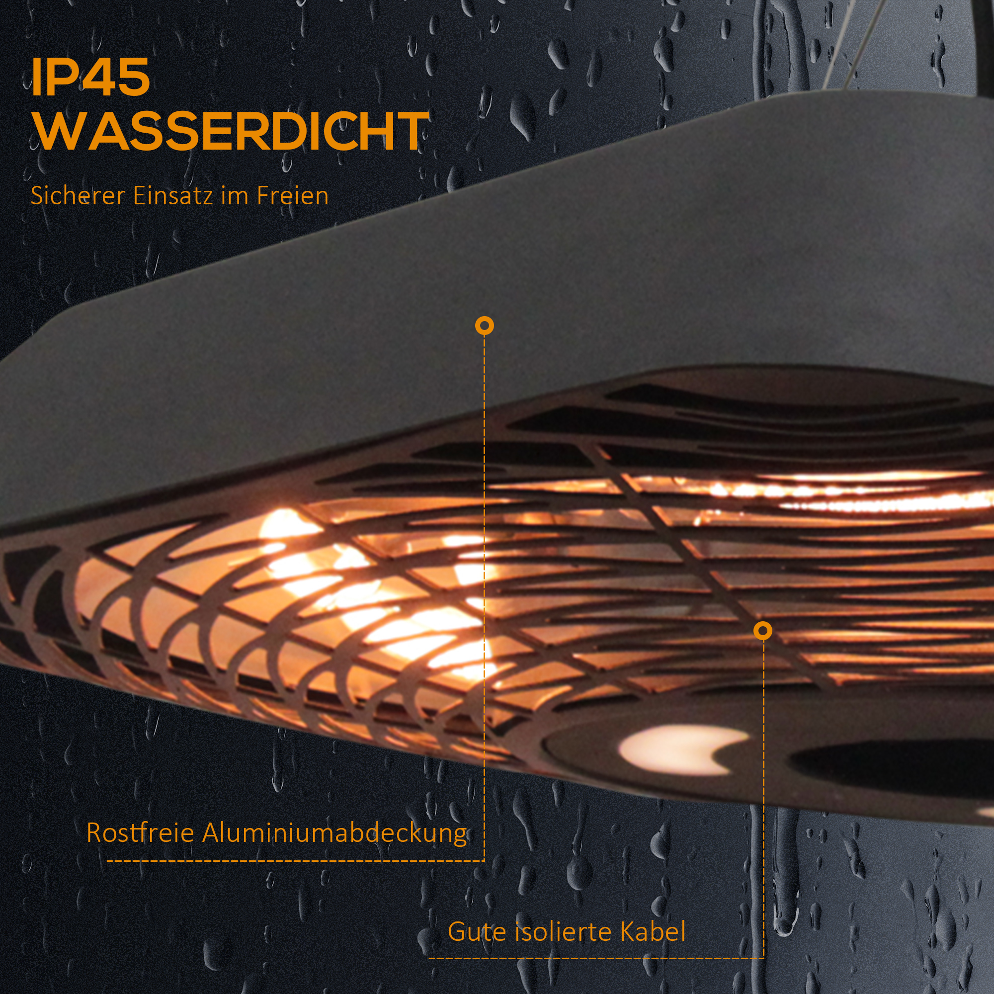 Infrarotstrahler 2000 Watt Heizstrahler mit Fernbedienung 3 Heizstufen Schutzhülle LED-Anzeige IP45 Wärmestrahler Terrassenstrahler Standheizer Infrarotheizung Schwarz