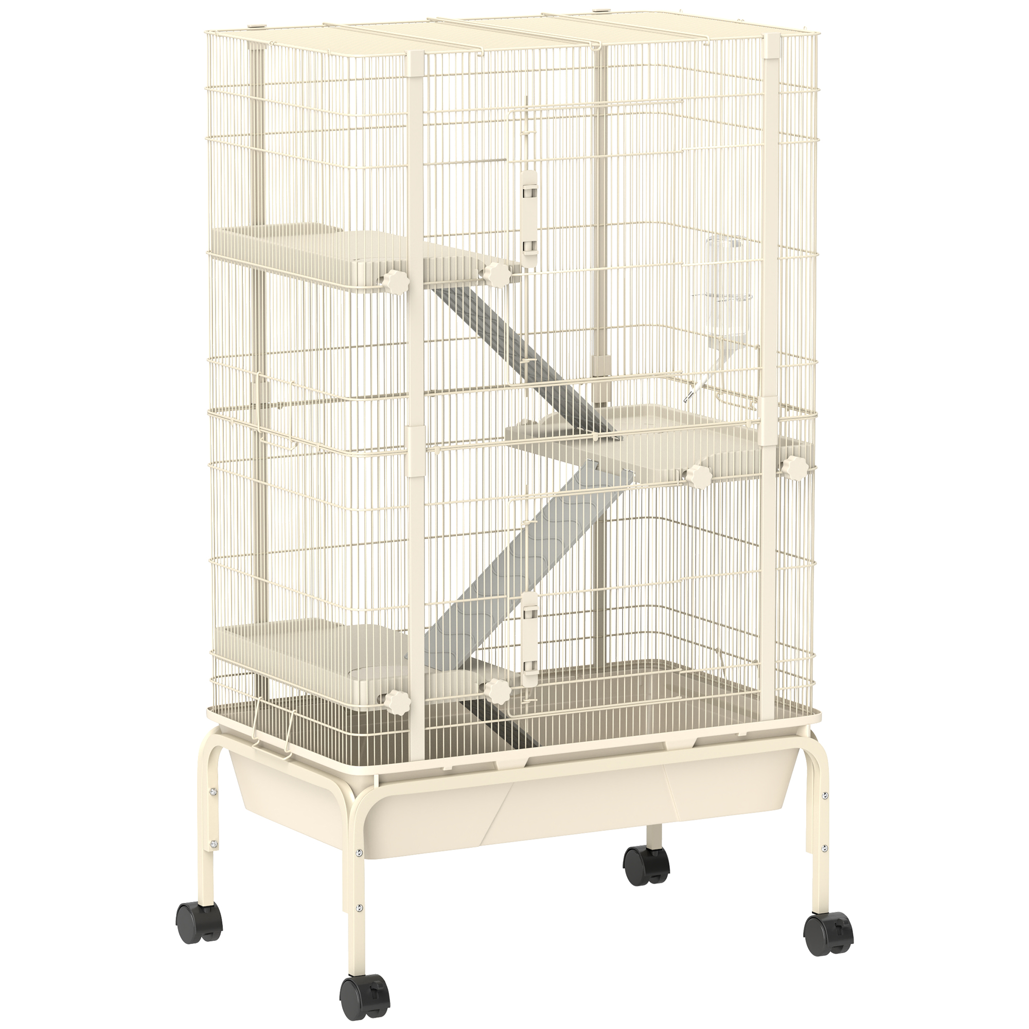 Kleintierkäfig, Haustierkäfig mit 4 Ebenen, Futterschale, Wasserflasche, 88 x 48 x 150,5 cm, Beige Kleintierkäfig, Haustierkäfig mit 4 Ebenen, Futterschale, Wasserflasche, 88 x 48 x 150,5 cm, Beige