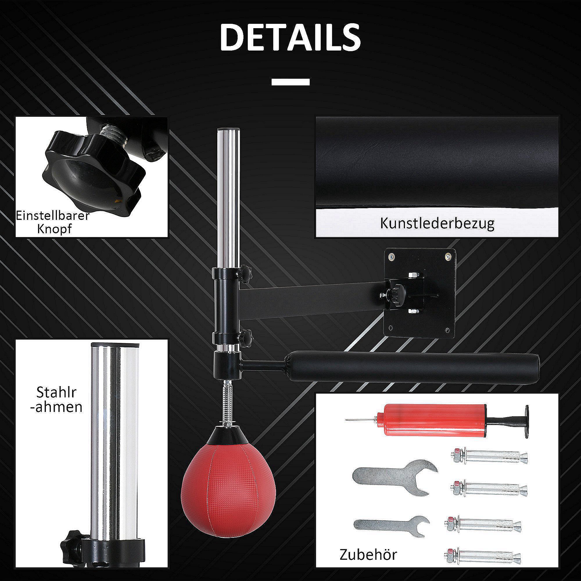 Boxgestell mit Speedball & Reflexstange, Wandmontage, höhenverstellbar, Schwarz/Rot