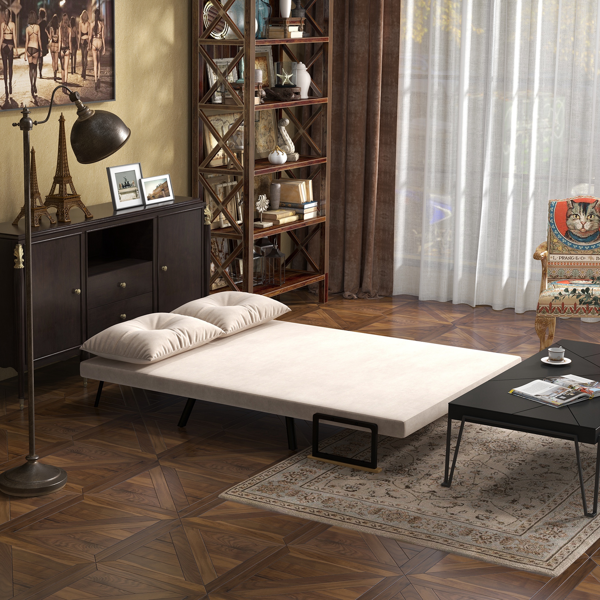 Schlafsofa 2er-Sofa Samtsofa, Schlaffunktion, inkl. 2 Kissen, Samtoptik, Natur + Beige + Schwarz