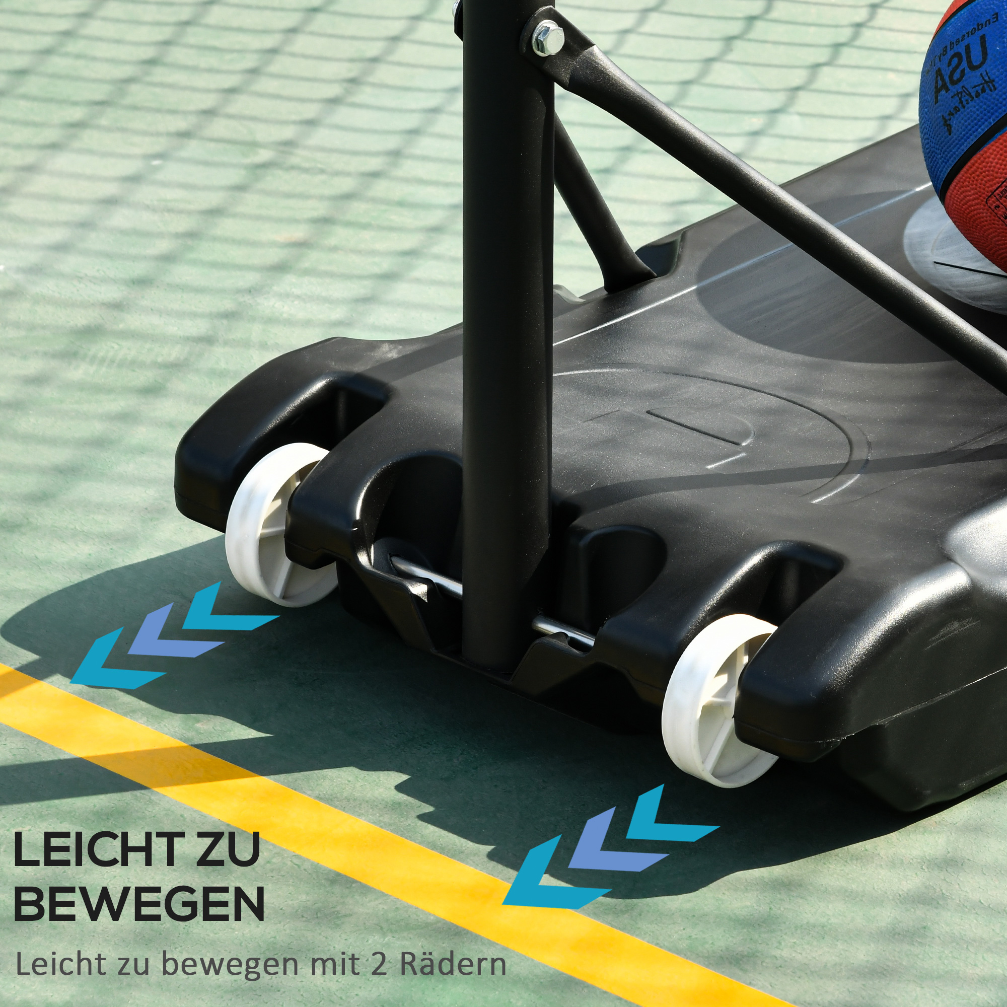 Basketballständer mit Rollen 83x55cm Rückwand, Mobiler Basketballkorb mit Ständer, verstellbare Korbhöhe 156 bis 210 cm, Basketballanlage für Kinder Jugendliche, fürs Außenbereich