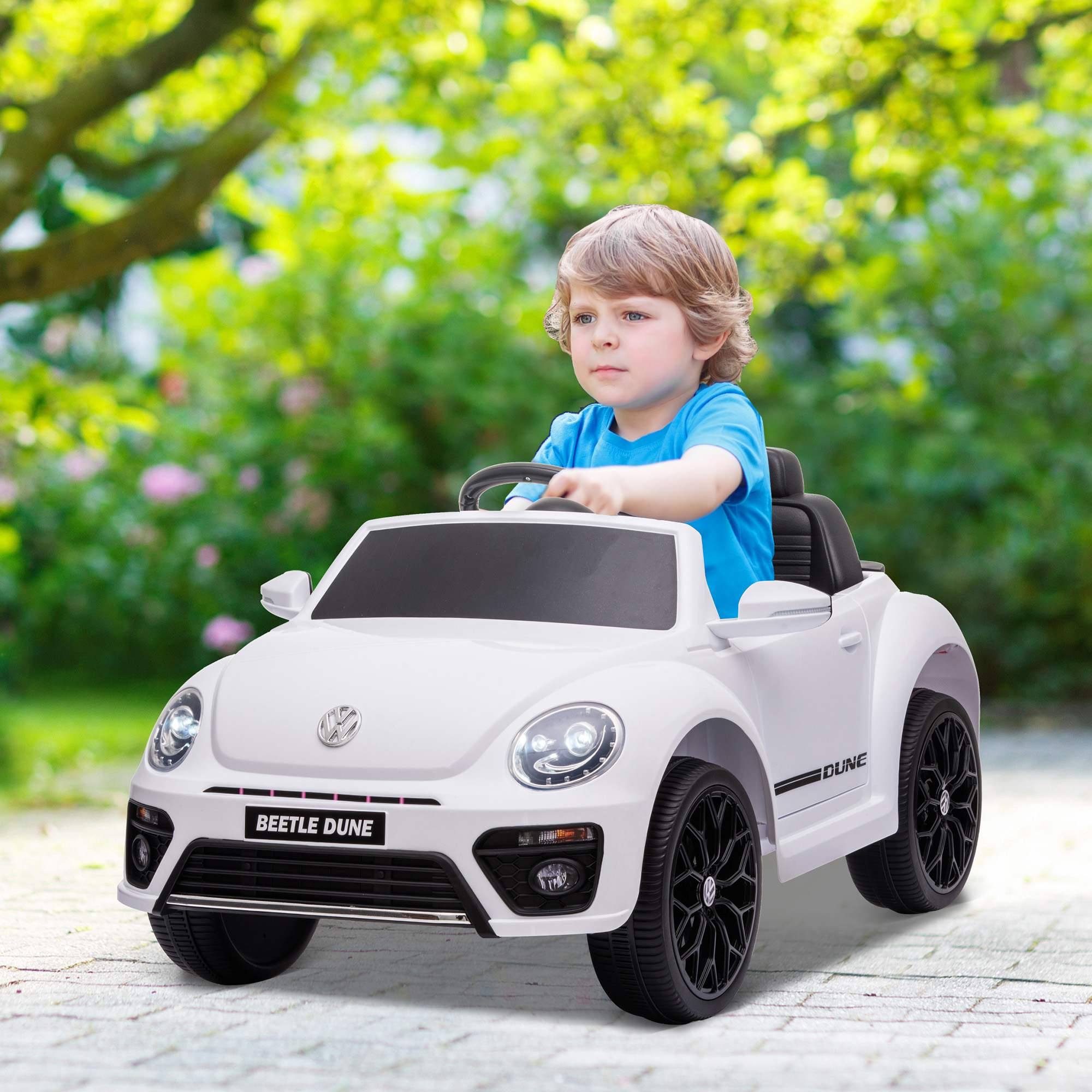 Kinderfahrzeug, VW Käfer, 3-5 km/h, mit Fernbedienung & Musik, Weiß