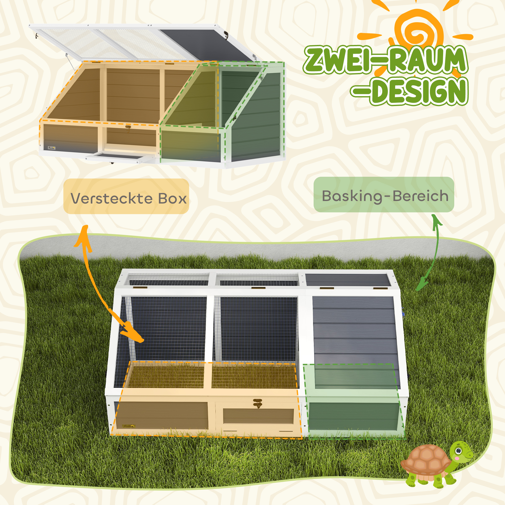 Schildkrötenbox, Outdoor Schildkrötengehege, bodenloses Design, leicht zu öffnen, Schildkrötenhaus, Hellgrau