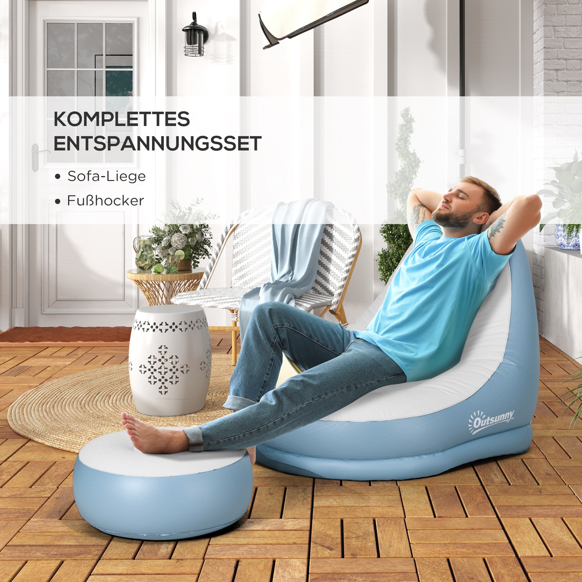 Aufblasbarer Sessel Luftsessel Outdoor-Sessel, 125 x 100 x 87cm, Weiß + Blau