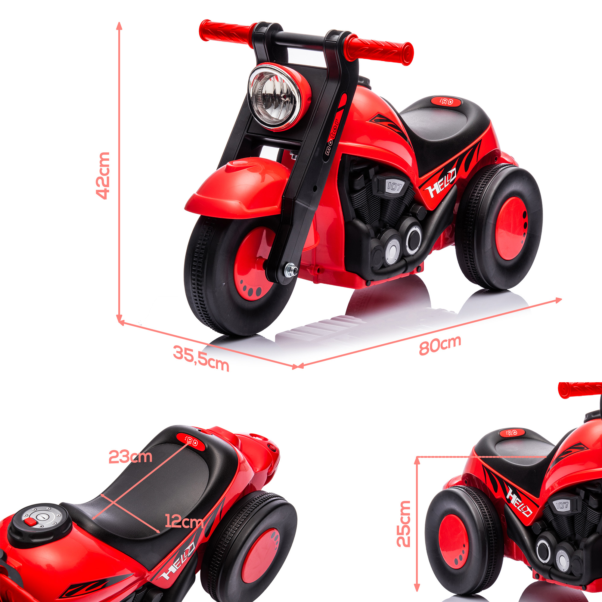 Rutschauto, Motorrad-Design, Musik und Seifenblasen, für 2-5 Jahre, Rot