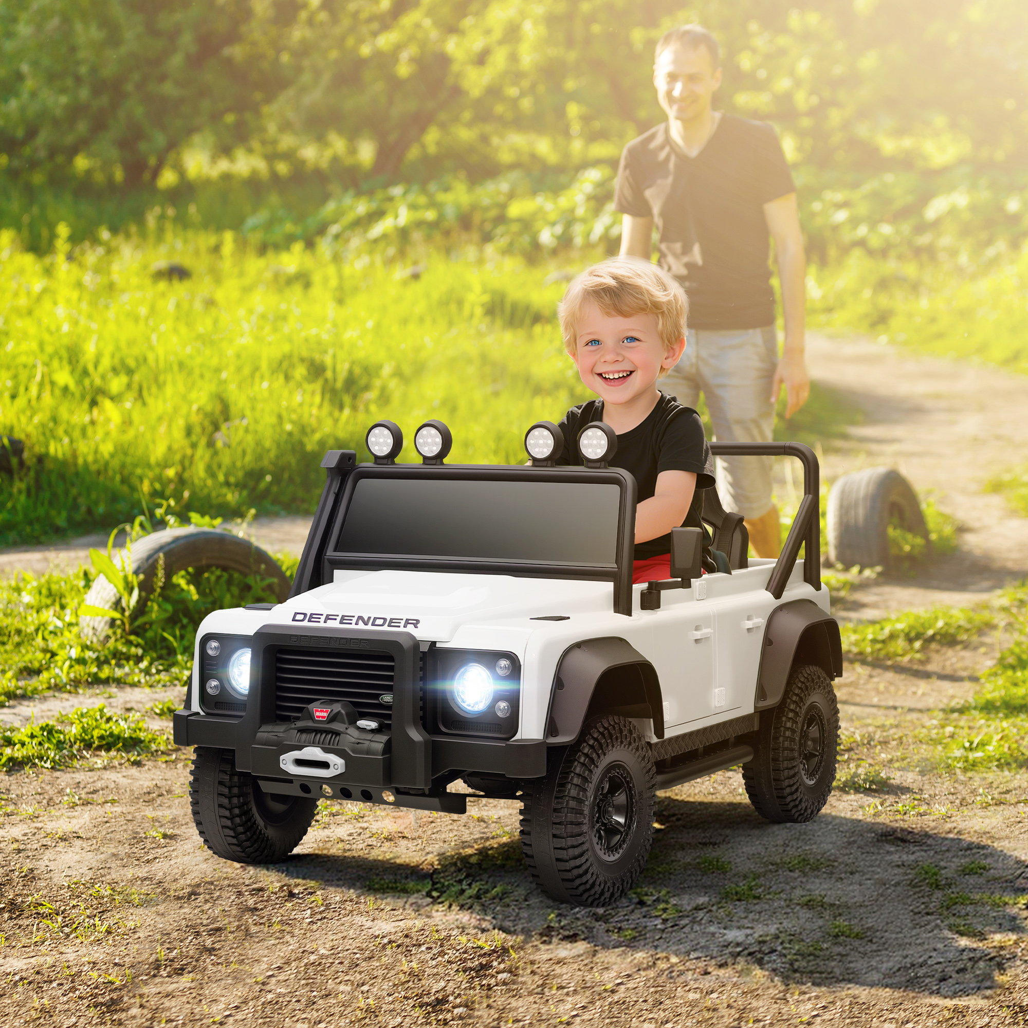 Kinder-Elektroauto, 12V Batterie-Betrieb, Fernbedienung, Musik-Funktion, Hupe, LED-Lichter, Weiß