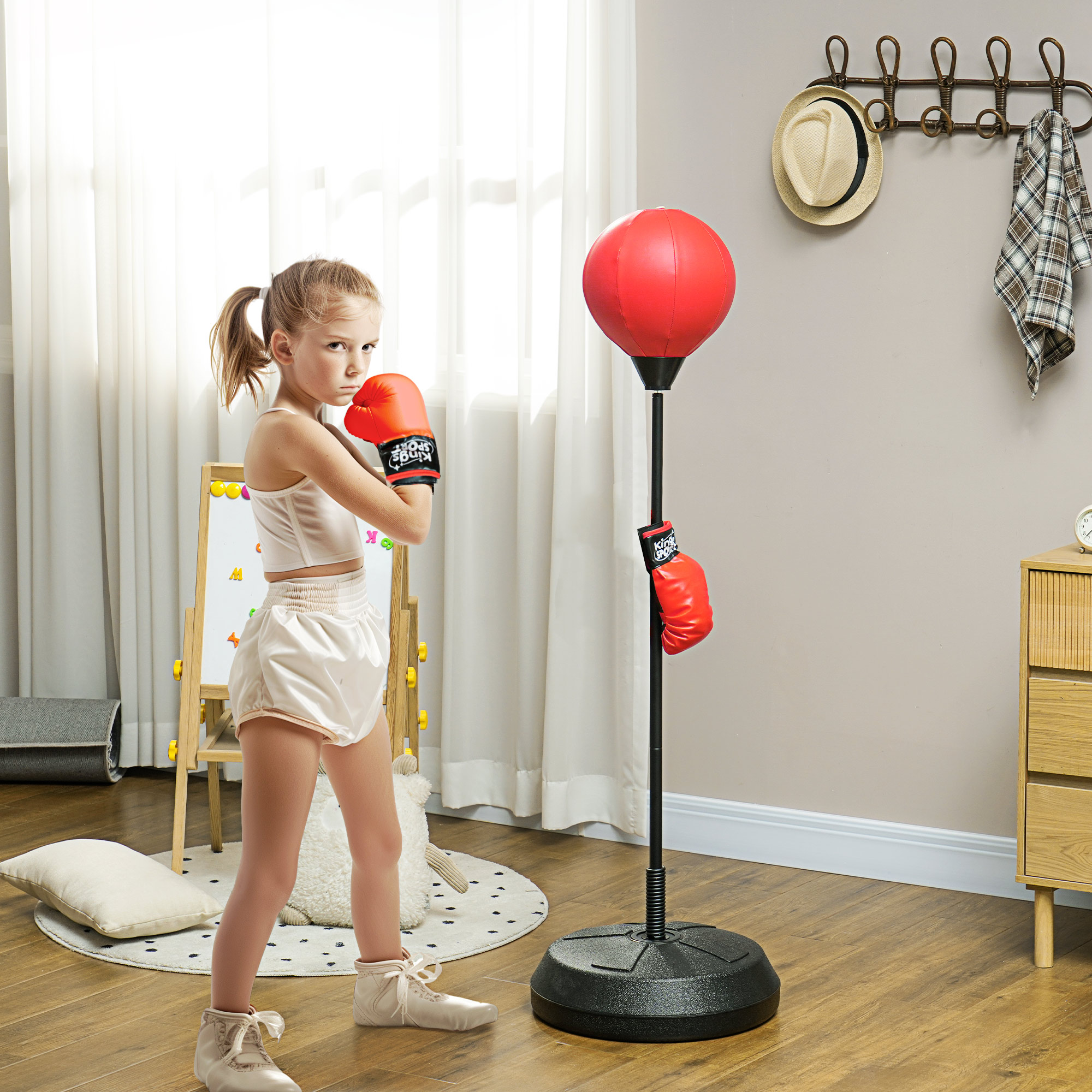 Boxsack für Kinder im Alter von 5-10 Jahren, mit Boxhandschuhen, höhenverstellbar