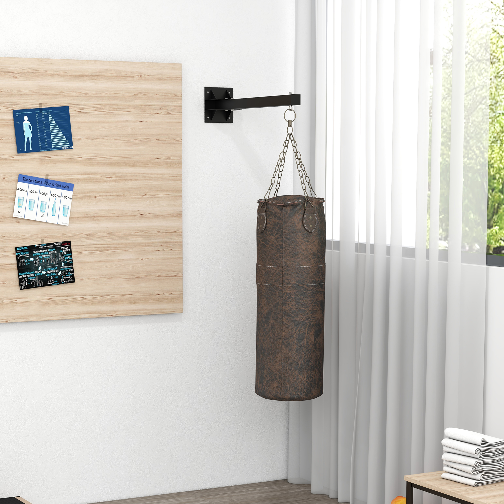 Boxsackhalterung, Wandmontage, 9 Winkel, Stahl, bis 100 kg, Schwarz