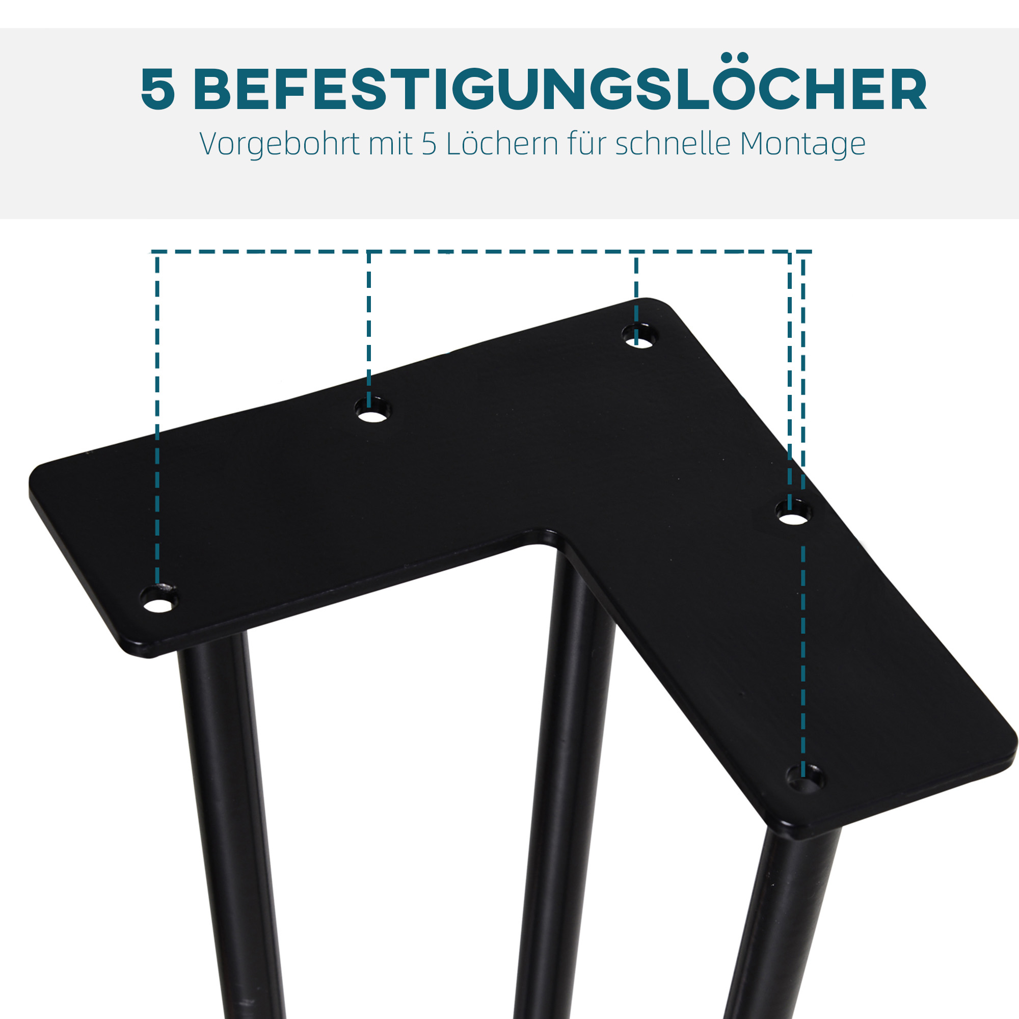Tischbein-Set, 4 Stahl-Tischbeine, Gabel-Design, 40 kg belastbar, Schwarz