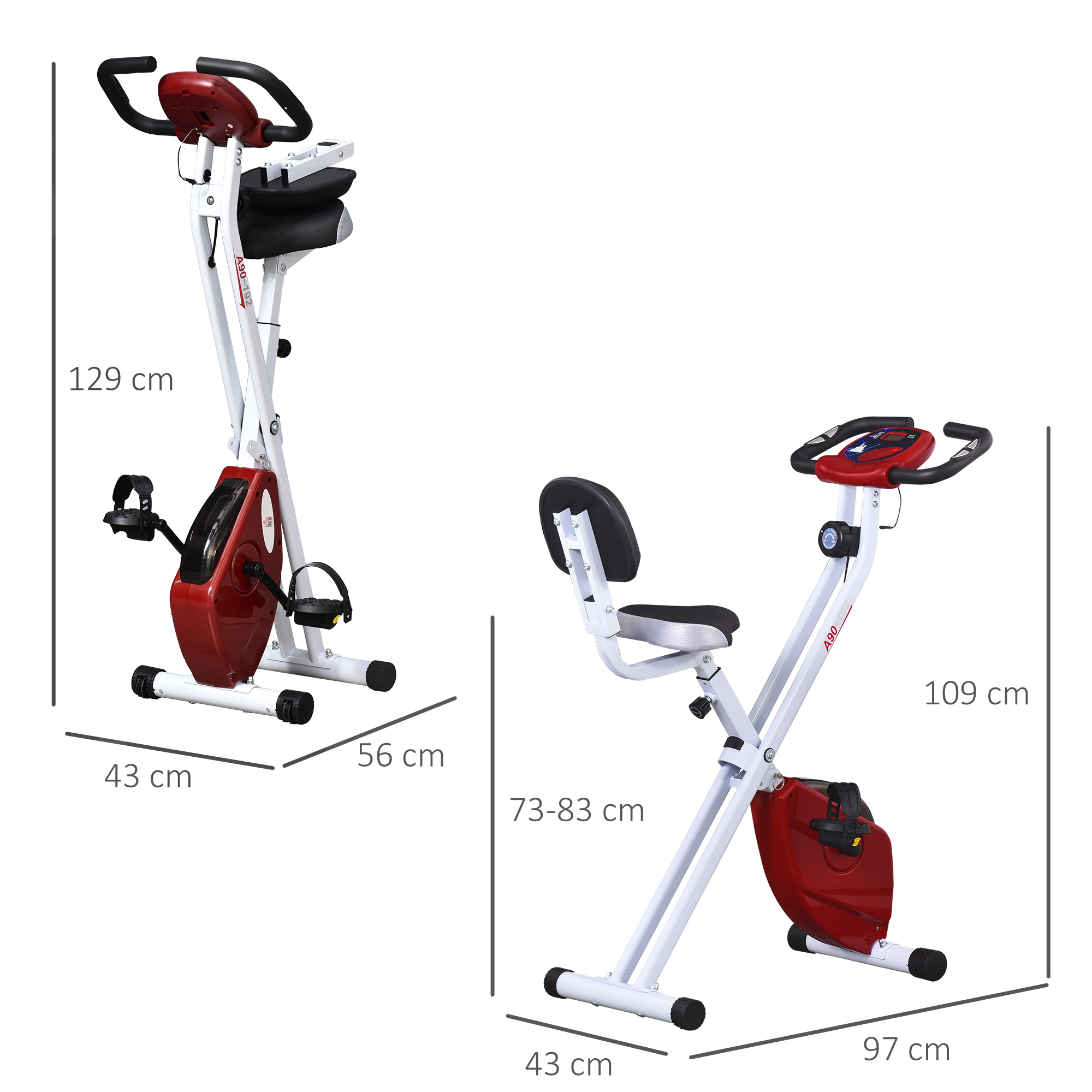 Heimtrainer mit Magnetwiderstand, 8-Stufen, höhenverstellbar, LCD-Display, Rot + Weiß
