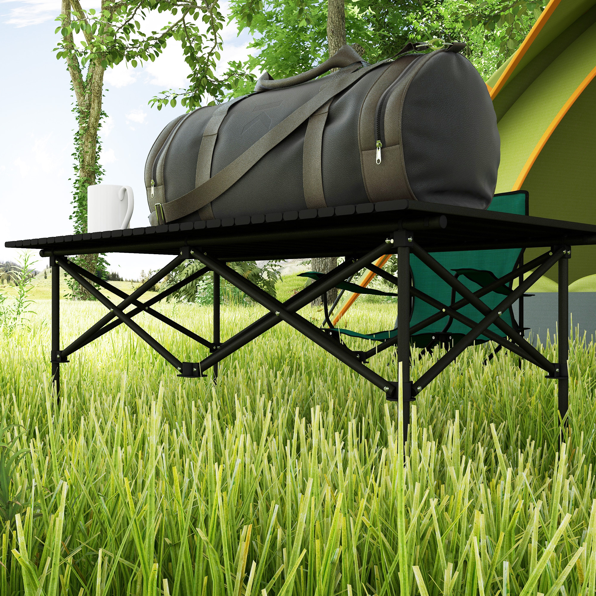 Campingtisch Klapptisch mit Aufrollbare Tischplatte Gartentisch aus Aluminium 2 Personen 95 x 55cm Schwarz