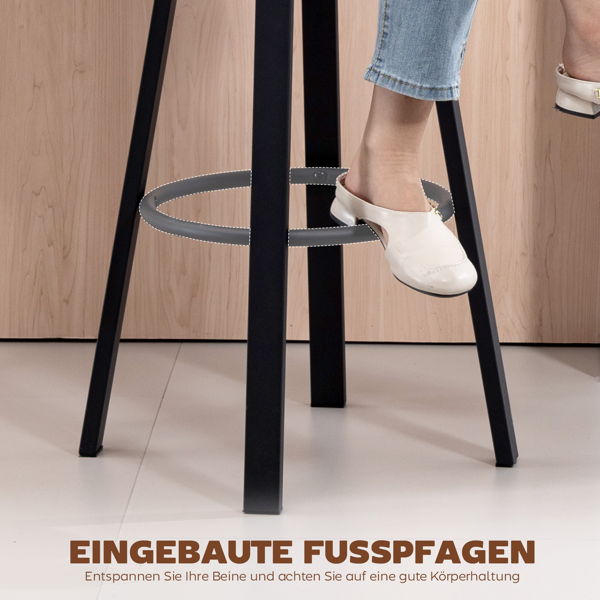 2er-Set Barhocker, Kunstleder-Bezug, gepolsterter Sitz, Fußstütze, Rückenlehne, Metallrahmen, Schwarz