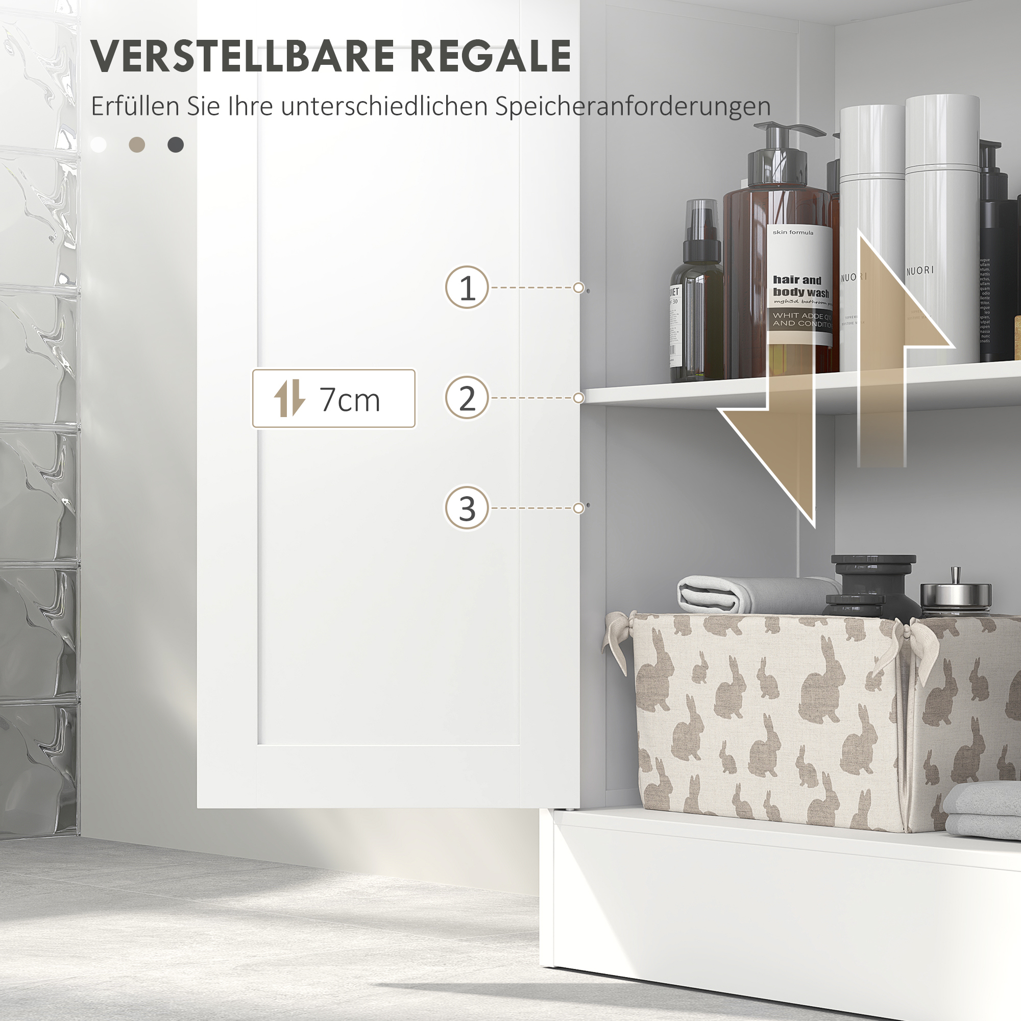 Badezimmerschrank mit 2 Schubladen, Tür, 60 x 30 x 109 cm, Weiß