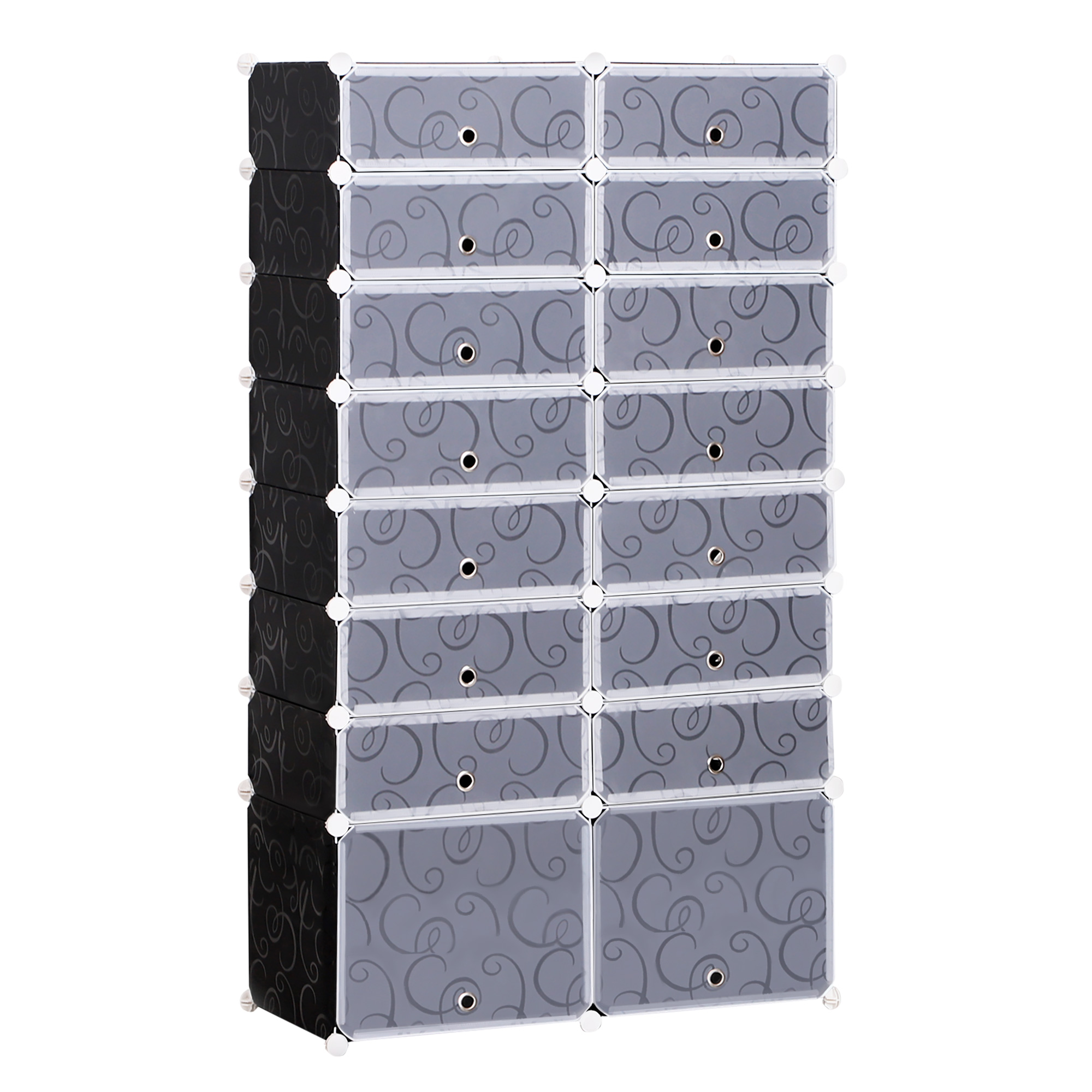 Schuhboxen 16er Set Schuhkarton stapelbar Schuhorganizer Schuhaufbewahrung Aufbewahrungsboxen Regalsystem mit Tür, Schwarz + Weiß