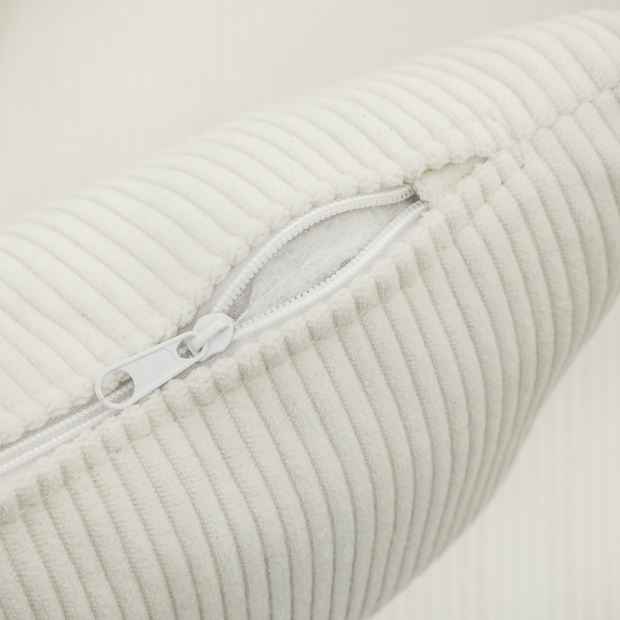 Moderner Armlehnstuhl, Gepolsterter Akzentstuhl mit Lendenkissen, Kautschukholzbeinen, Cremeweiß