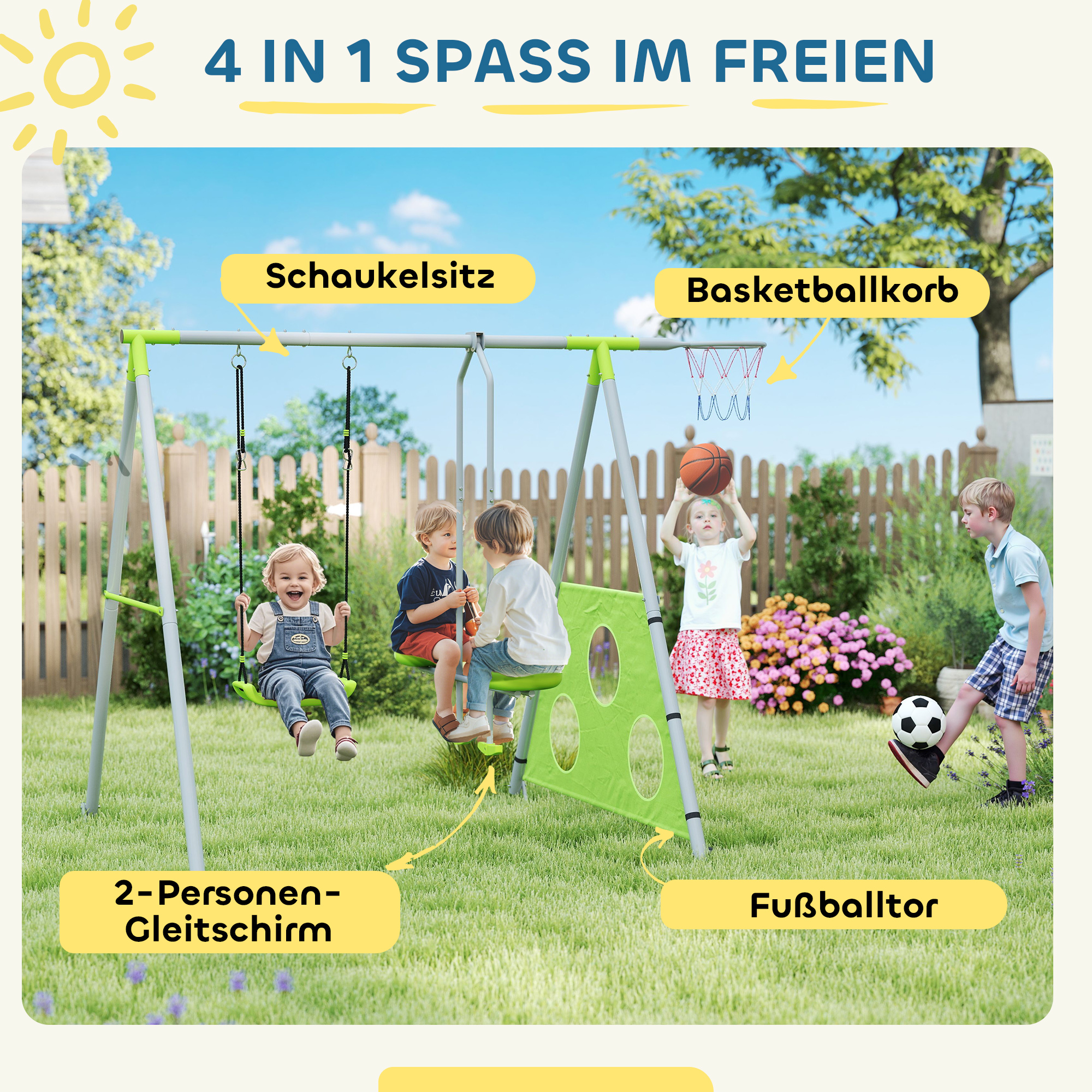 Outdoor-Schaukelset für Kinder, Kinderschaukeln, verstellbar, Stahl, Grün