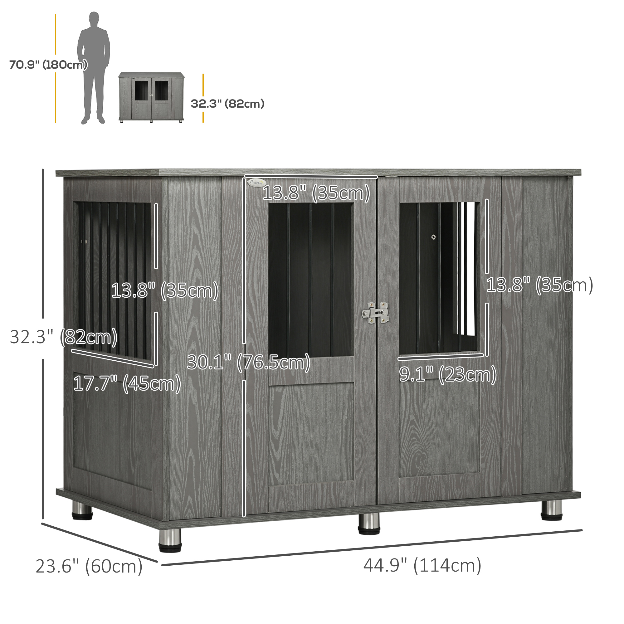 Hundekäfig Hundebox, 2 Türen, inkl, Verriegelung,116 cm x 60 cm x 87 cm, Grau