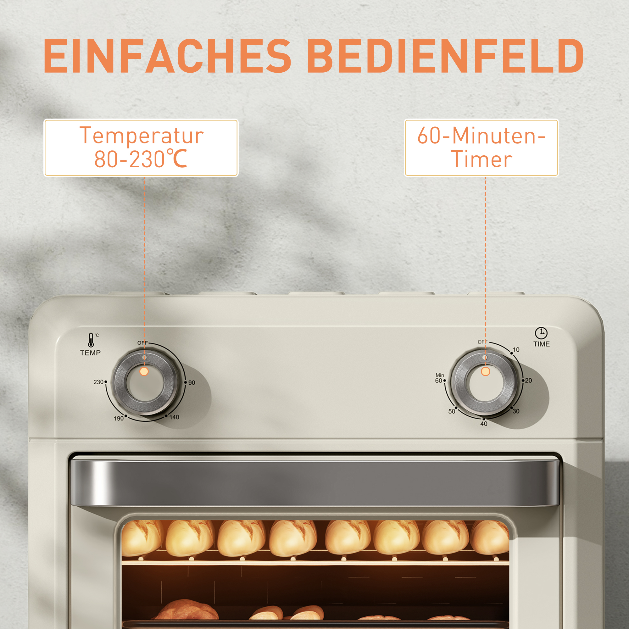 10L Heißluft-Ofen zum Grillen, Backen und Frittieren, Timer, 1000W, Spülmaschinenfest, Cremeweiß