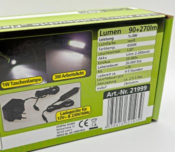 LED Stableuchte mit Akku "FlexiLED 300", LiIon Akku, Magnethalter, 3W, 270lm,IP44