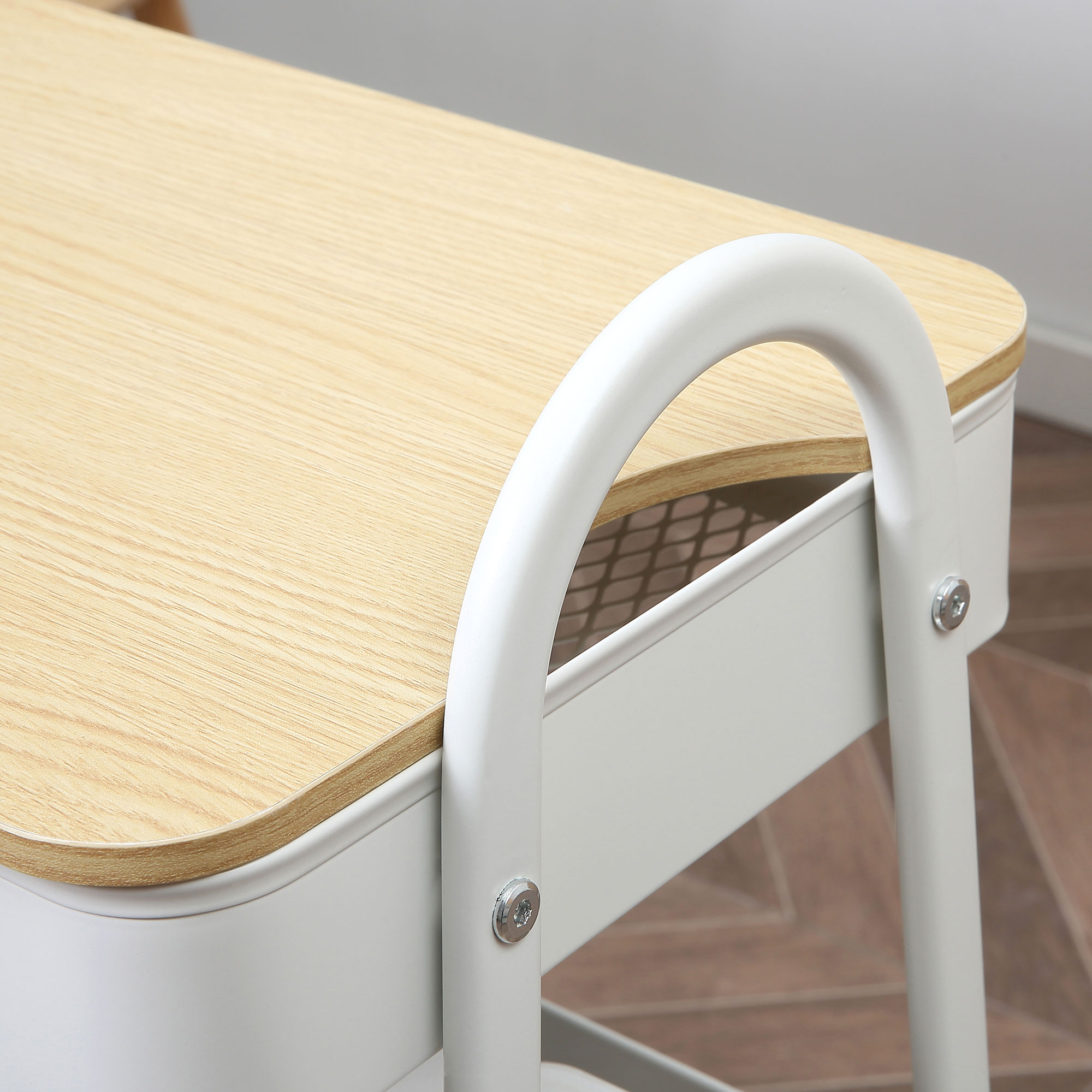 Servierwagen mit 3 Ebenen Küchenwagen mit Rollen Griff Küchenregal mit Korb und Deckel Rollwagen Allzweckwagen für Küche Büro Badezimmer, Weiß